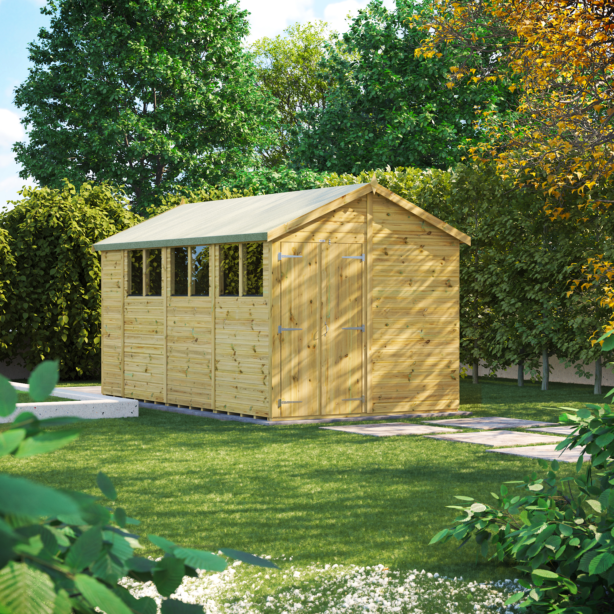Powersheds Premium Double Door Apex Pressure Treated Shed - 14 x 8ft