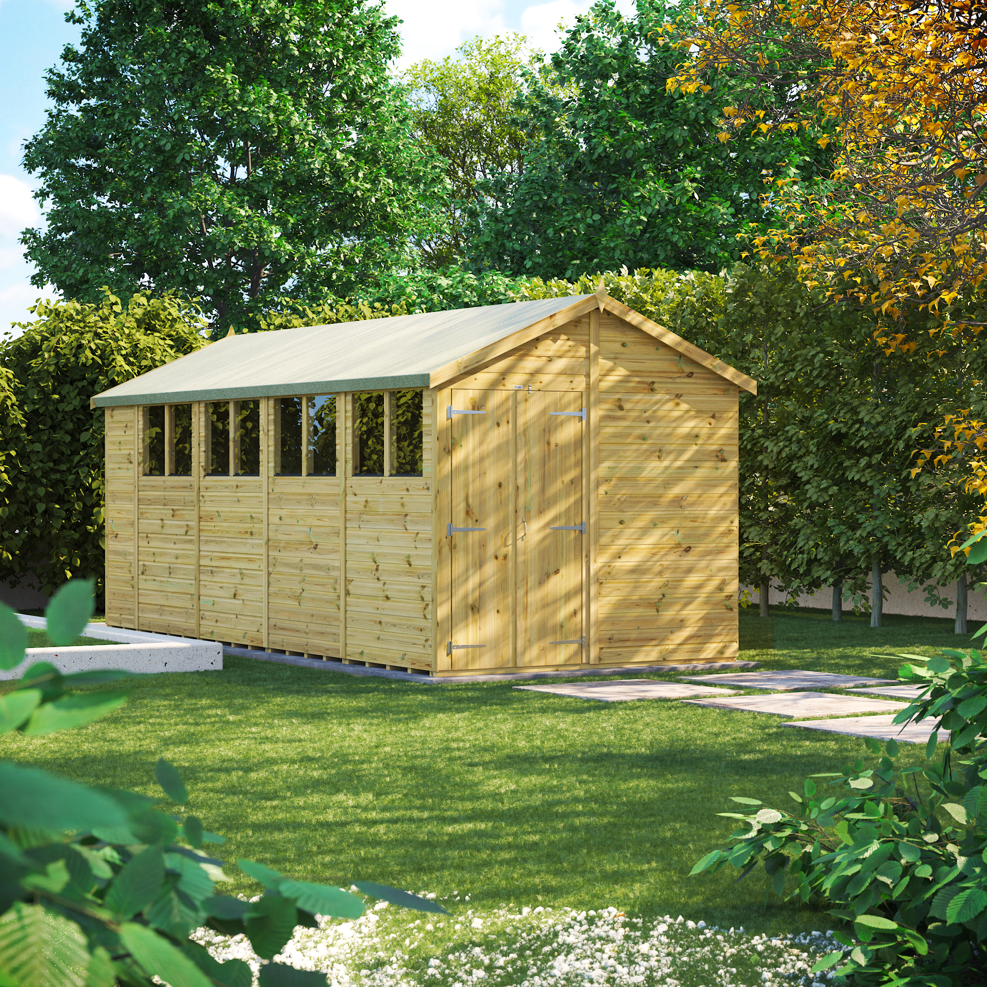 Powersheds Premium Double Door Apex Pressure Treated Shed - 18 x 8ft