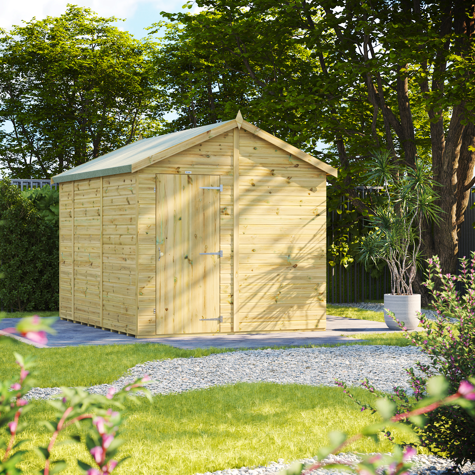 Power Sheds Premium Apex Pressure Treated Windowless Shed - 10 x 8ft