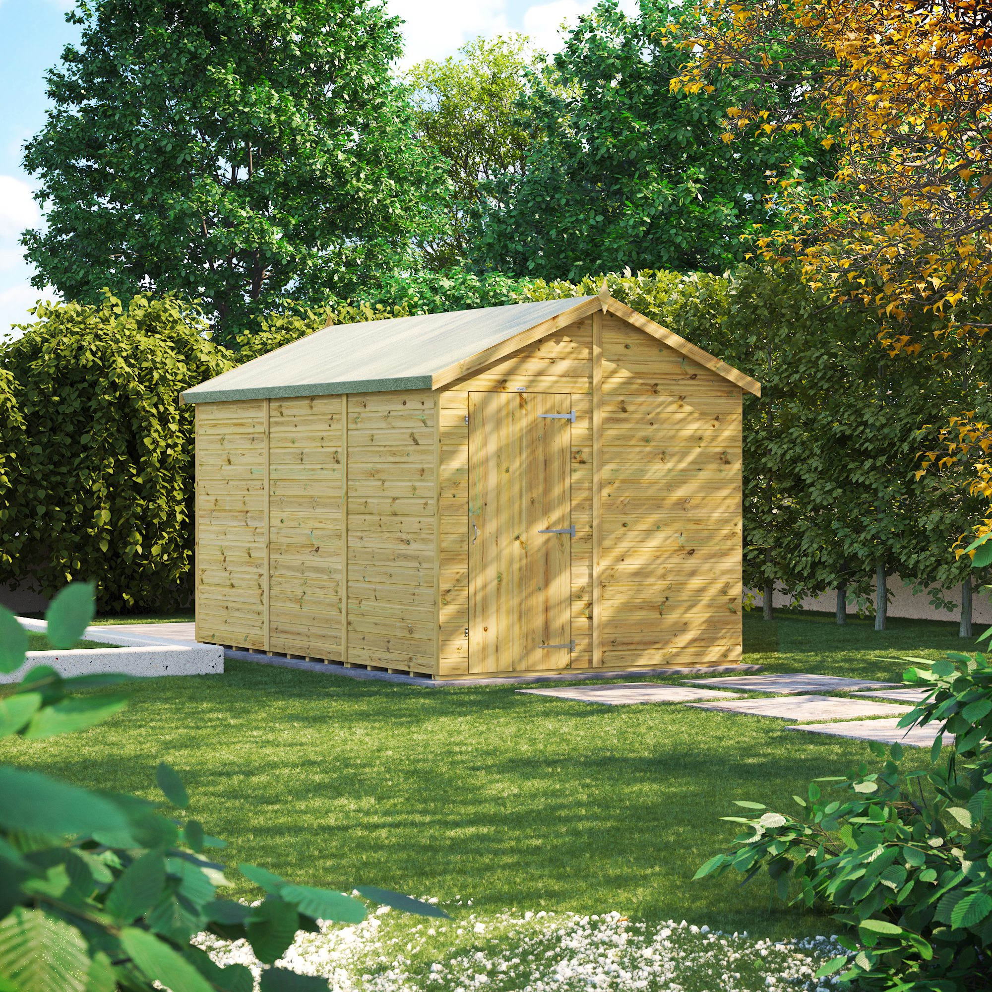 Power Sheds Premium Apex Pressure Treated Windowless Shed - 12 x 8ft