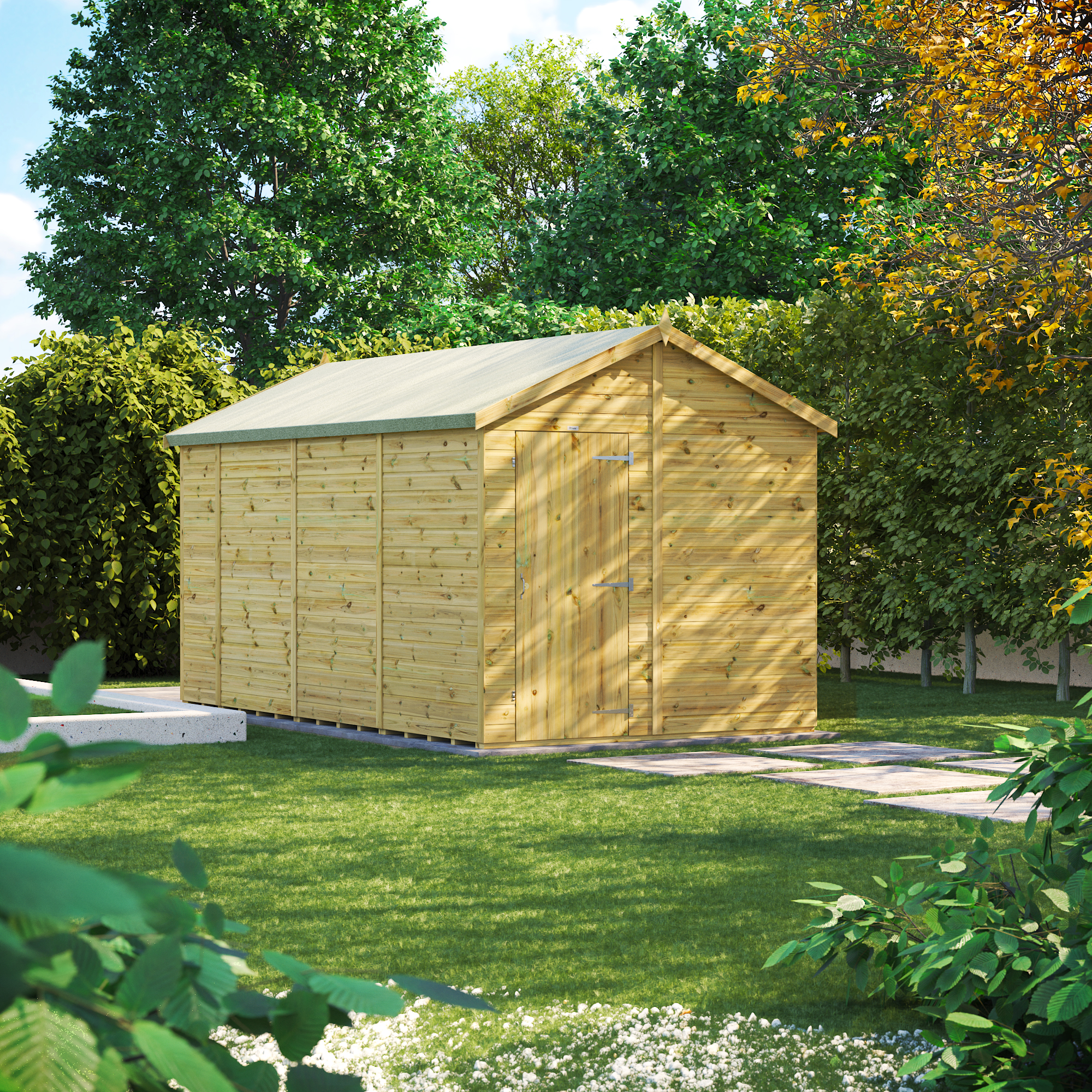 Power Sheds Premium Apex Pressure Treated Windowless Shed - 14 x 8ft