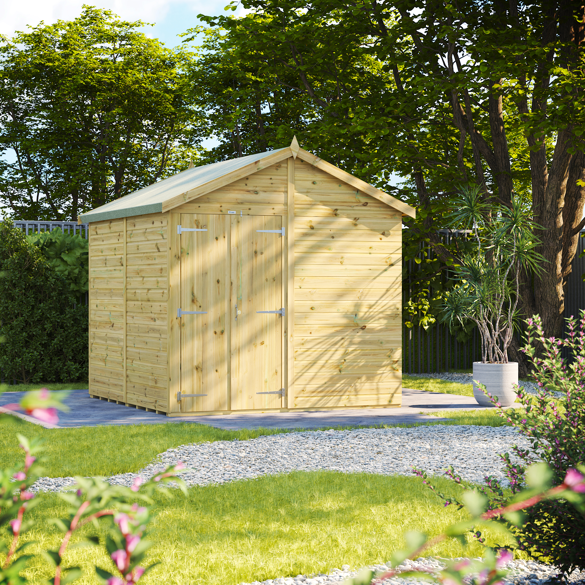 Power Sheds Premium Apex Double Door Pressure Treated Windowless Shed - 8 x 8ft