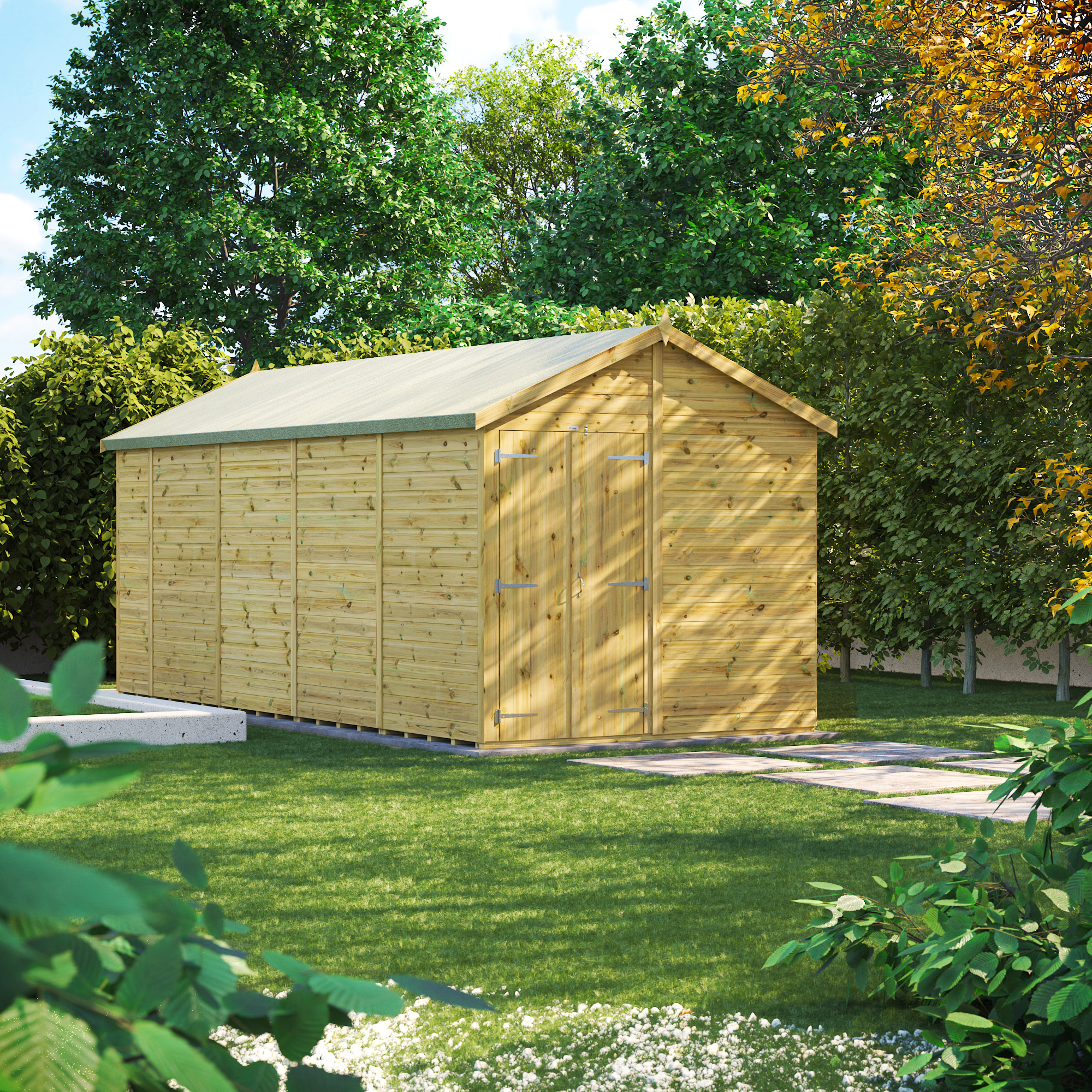 Powersheds Premium Apex Double Door Pressure Treated Windowless Shed - 18 x 8ft