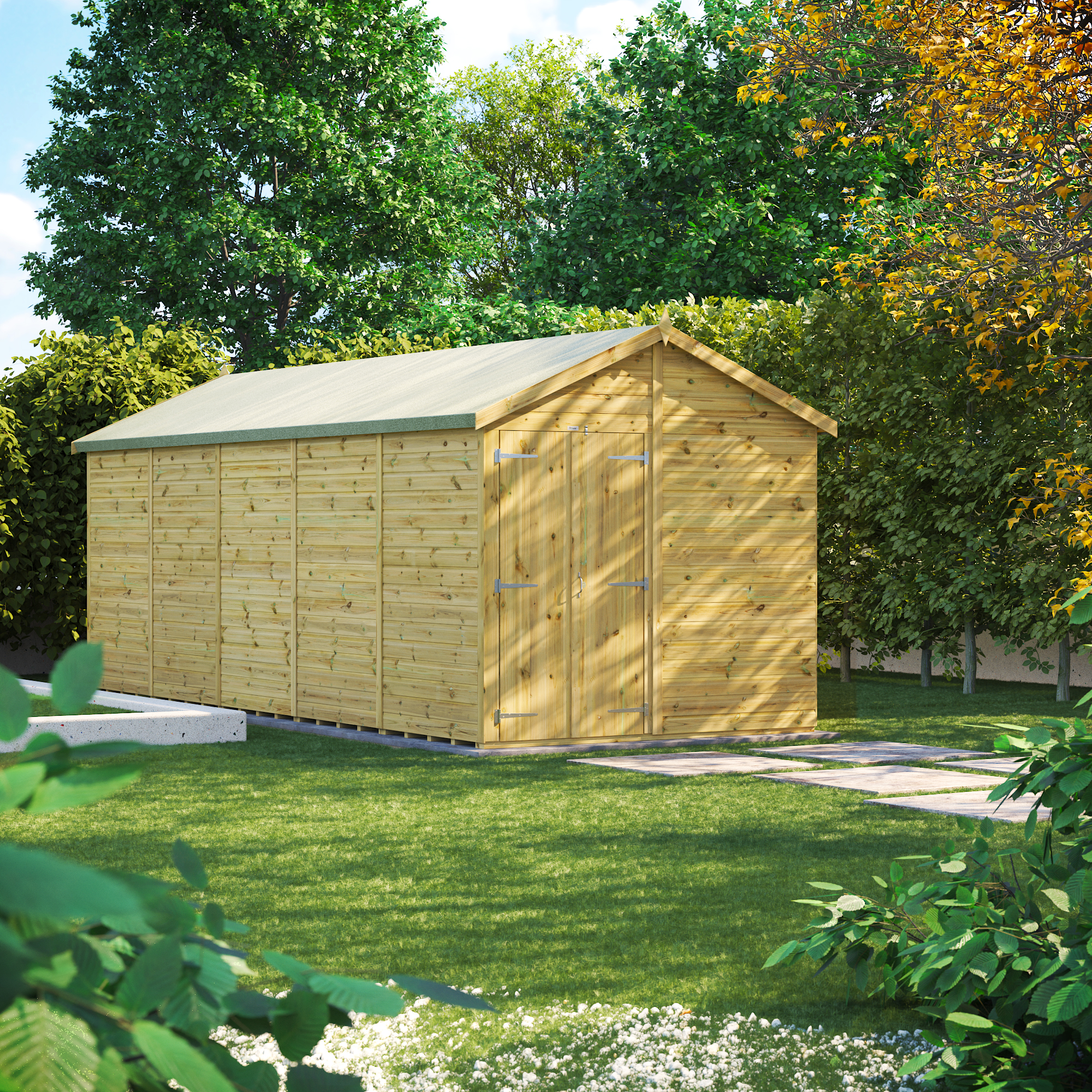 Power Sheds Premium Apex Double Door Pressure Treated Windowless Shed - 20 x 8ft