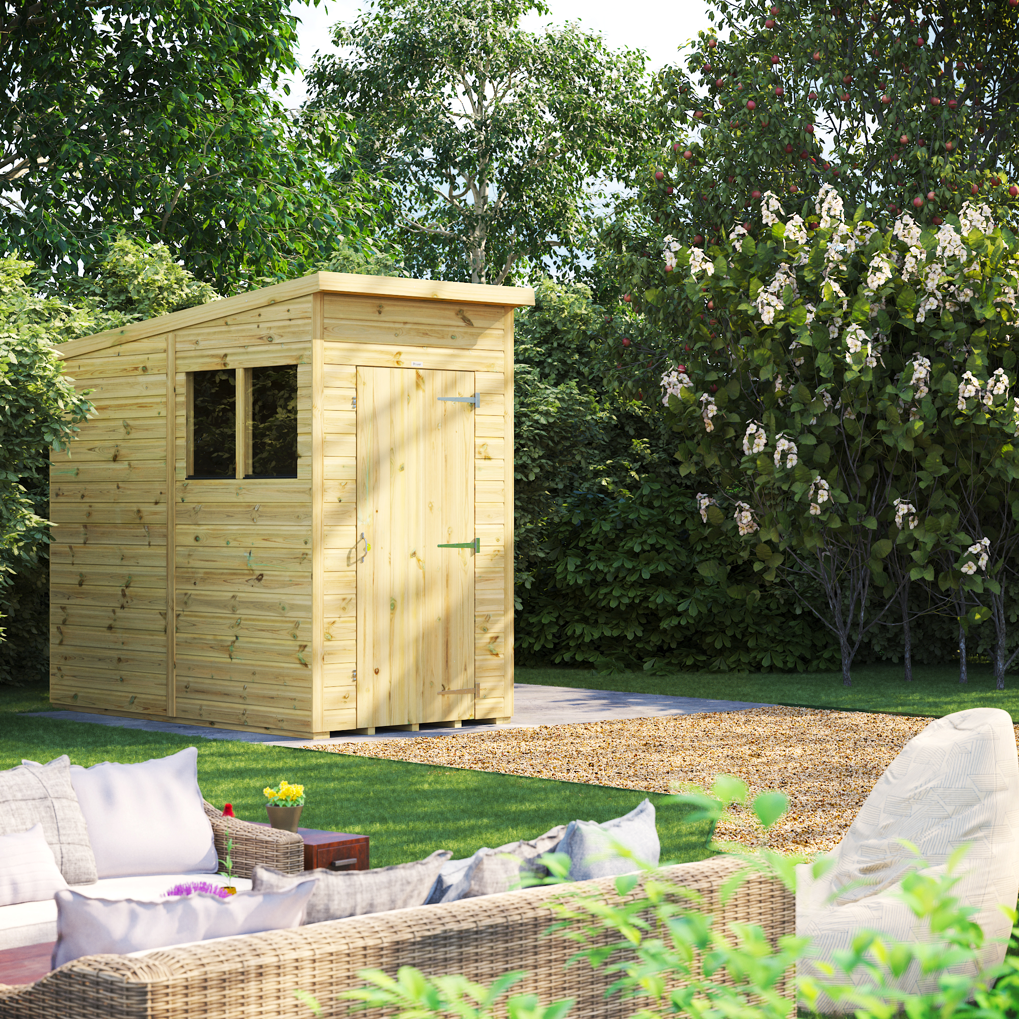 Powersheds Premium Pent Pressure Treated Shed - 4 x 8ft