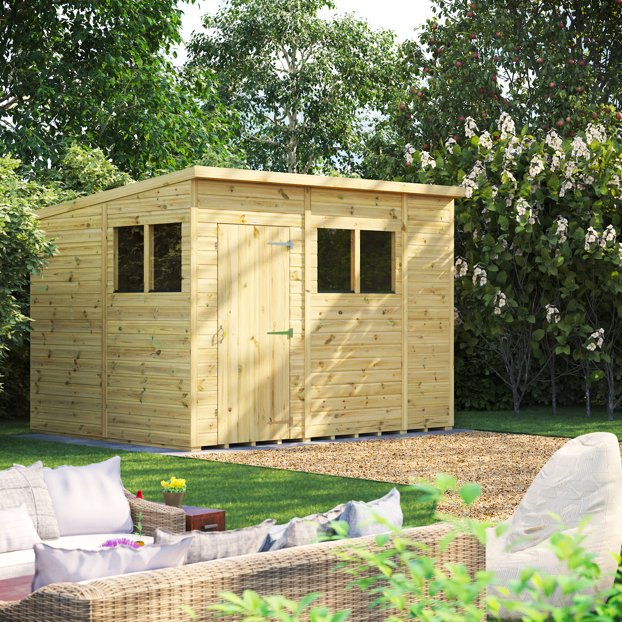 Powersheds Premium Pent Pressure Treated Shed - 10 x 8ft