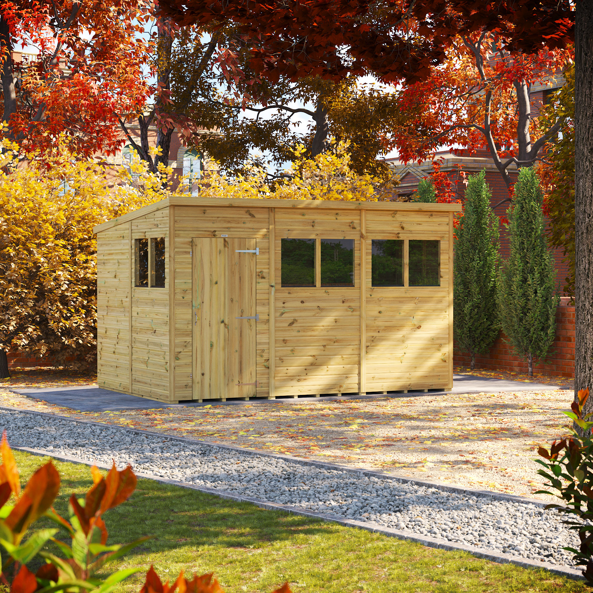 Power Sheds Premium Pent Pressure Treated Shed - 12 x 8ft