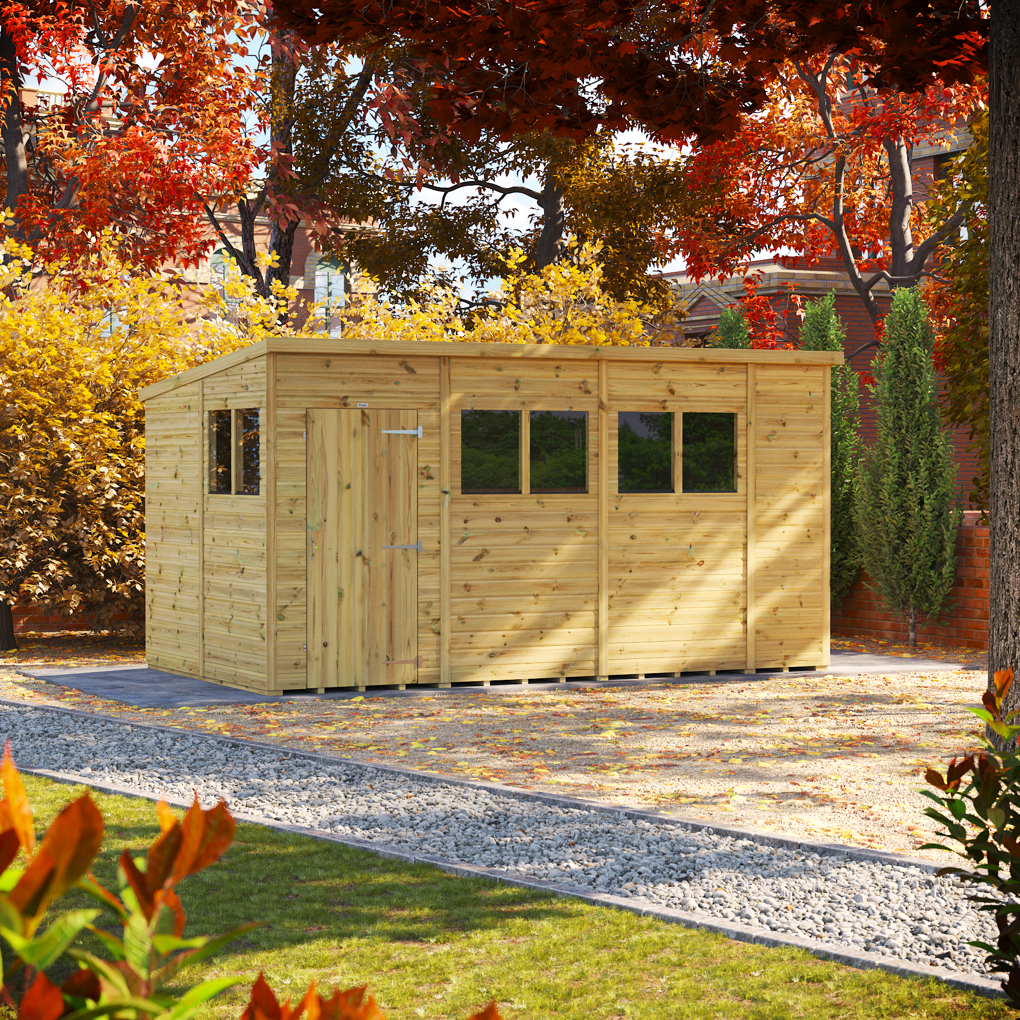 Powersheds Premium Pent Pressure Treated Shed - 14 x 8ft