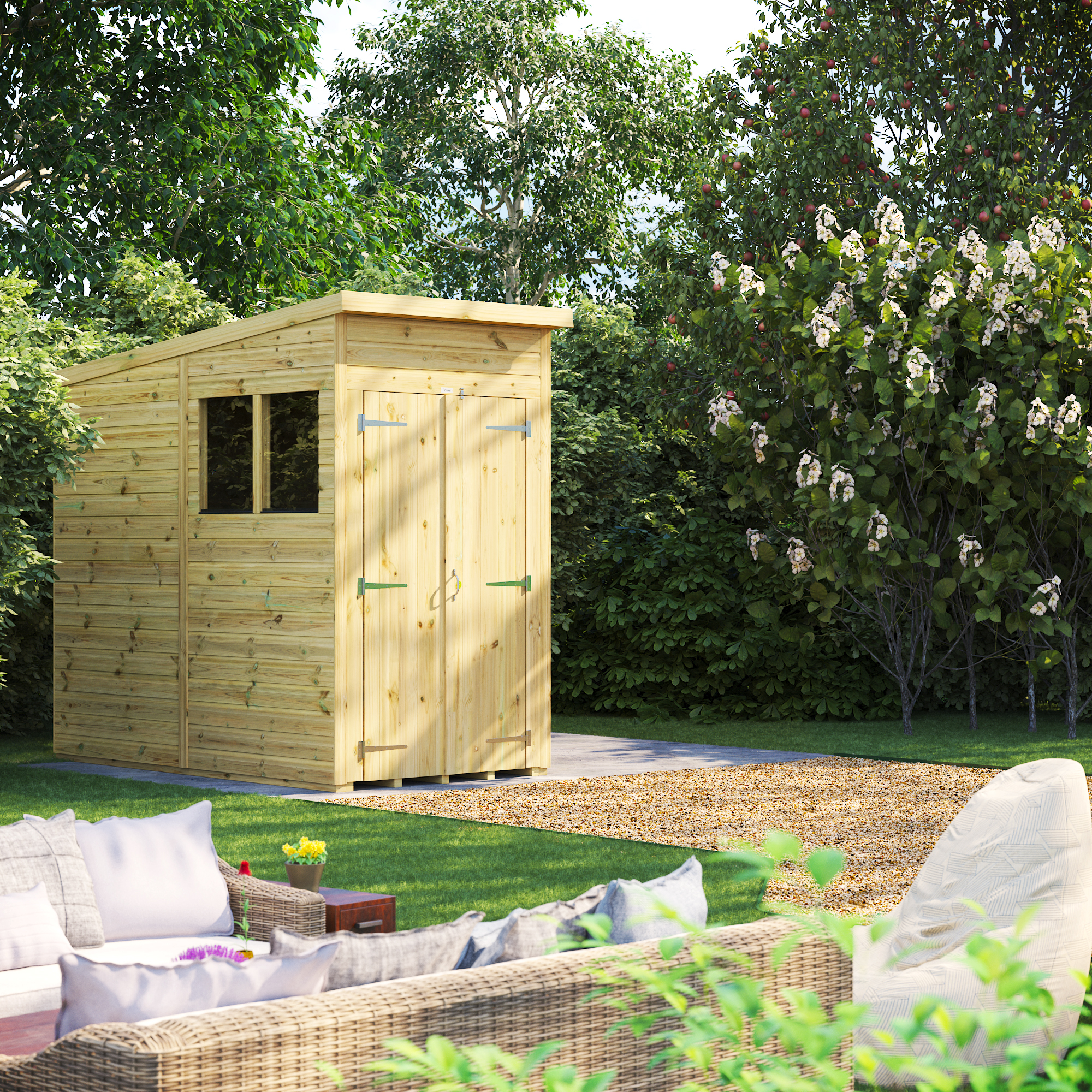 Powersheds Premium Double Door Pent Pressure Treated Shed - 4 x 8ft