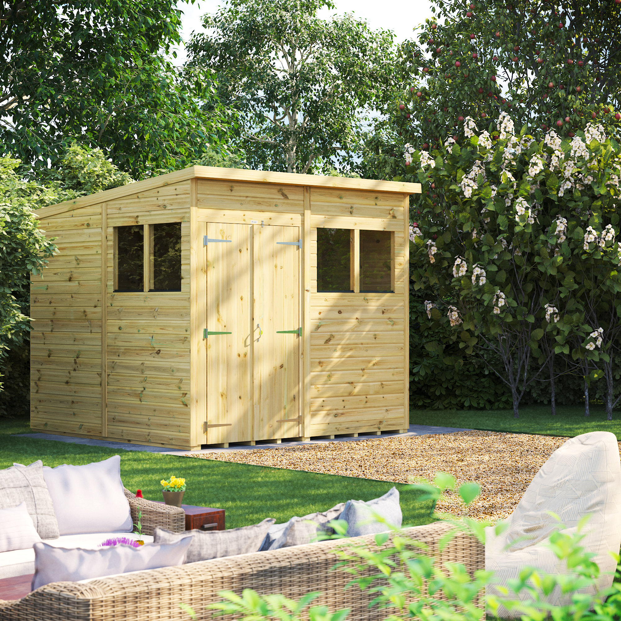 Powersheds Premium Double Door Pent Pressure Treated Shed - 8 x 8ft