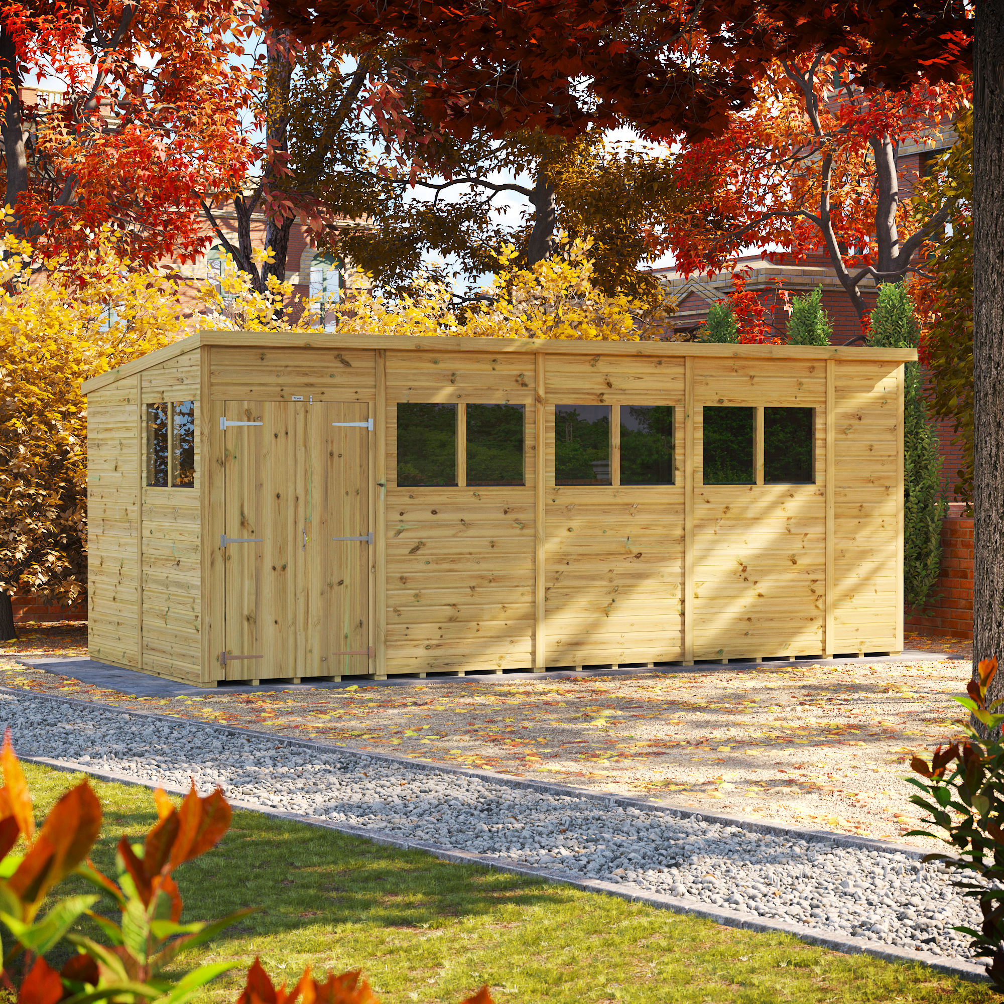 Powersheds Premium Double Door Pent Pressure Treated Shed - 18 x 8ft
