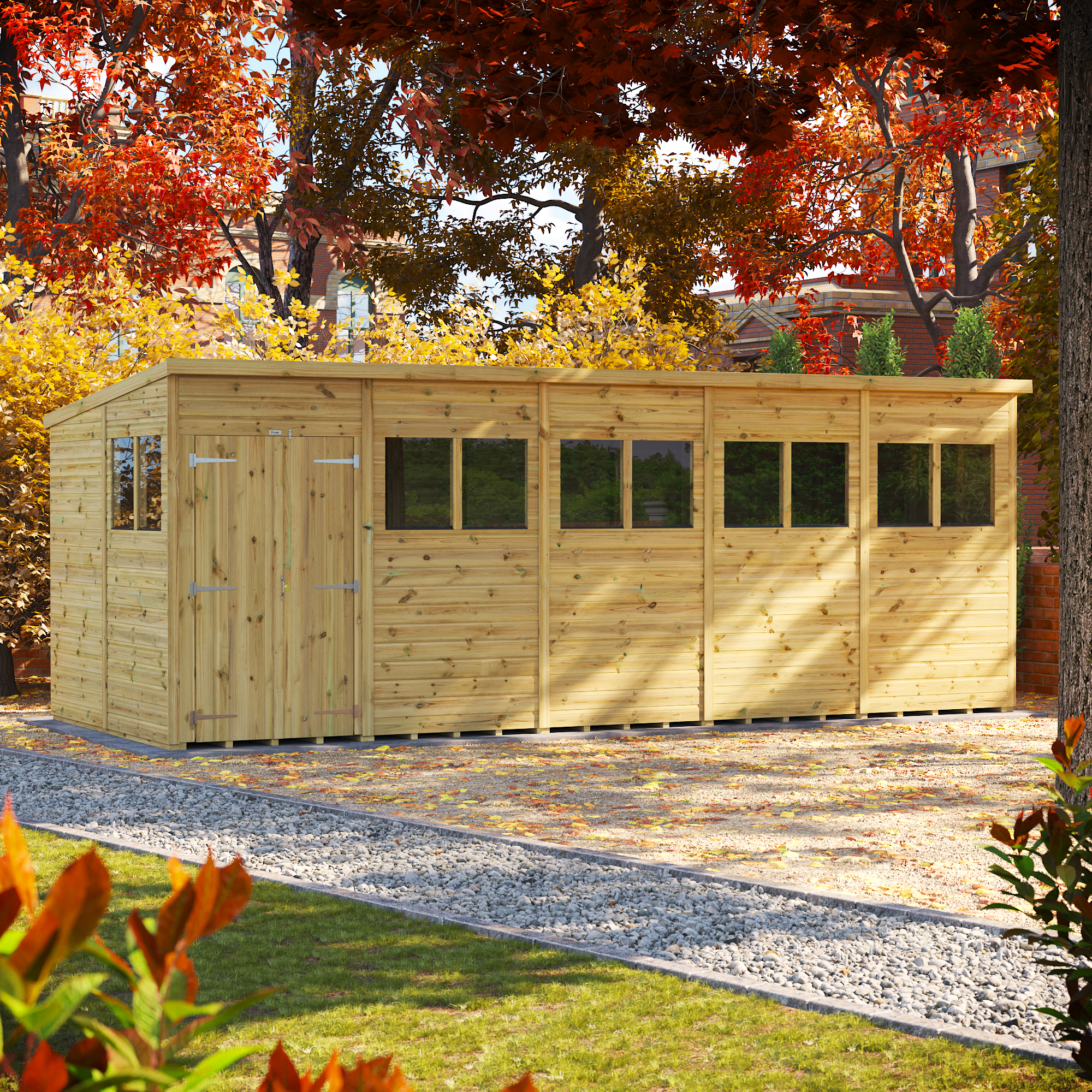 Powersheds Premium Double Door Pent Pressure Treated Shed - 20 x 8ft