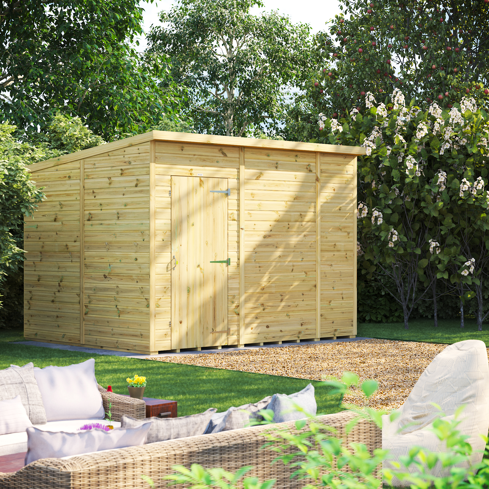 Powersheds Premium Pent Pressure Treated Windowless Shed - 10 x 8ft
