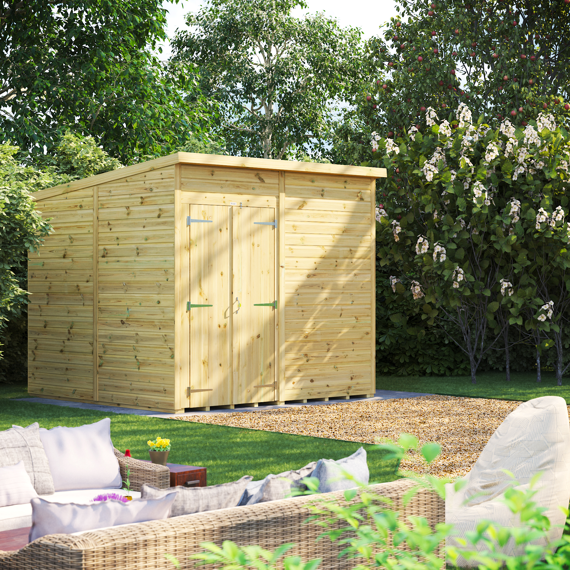 Powersheds Premium Pent Double Door Pressure Treated Windowless Shed - 8 x 8ft