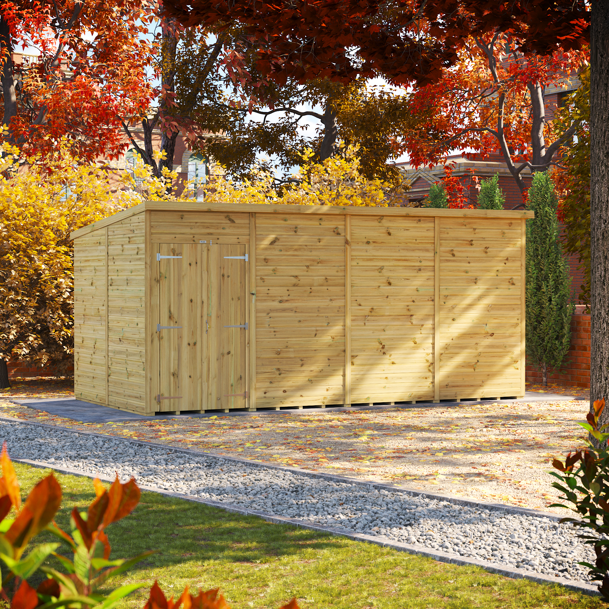 Powersheds Premium Pent Double Door Pressure Treated Windowless Shed - 16 x 8ft