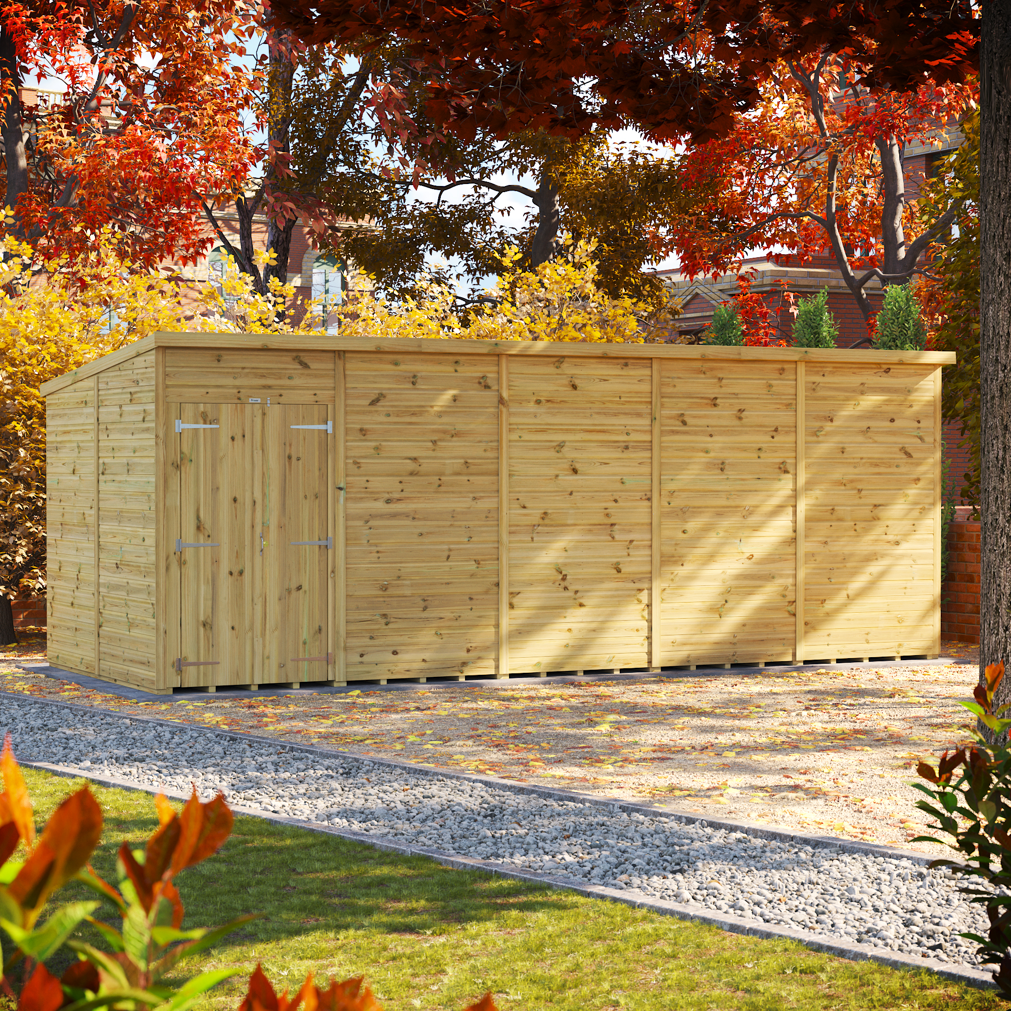 Powersheds Premium Pent Double Door Pressure Treated Windowless Shed - 20 x 8ft