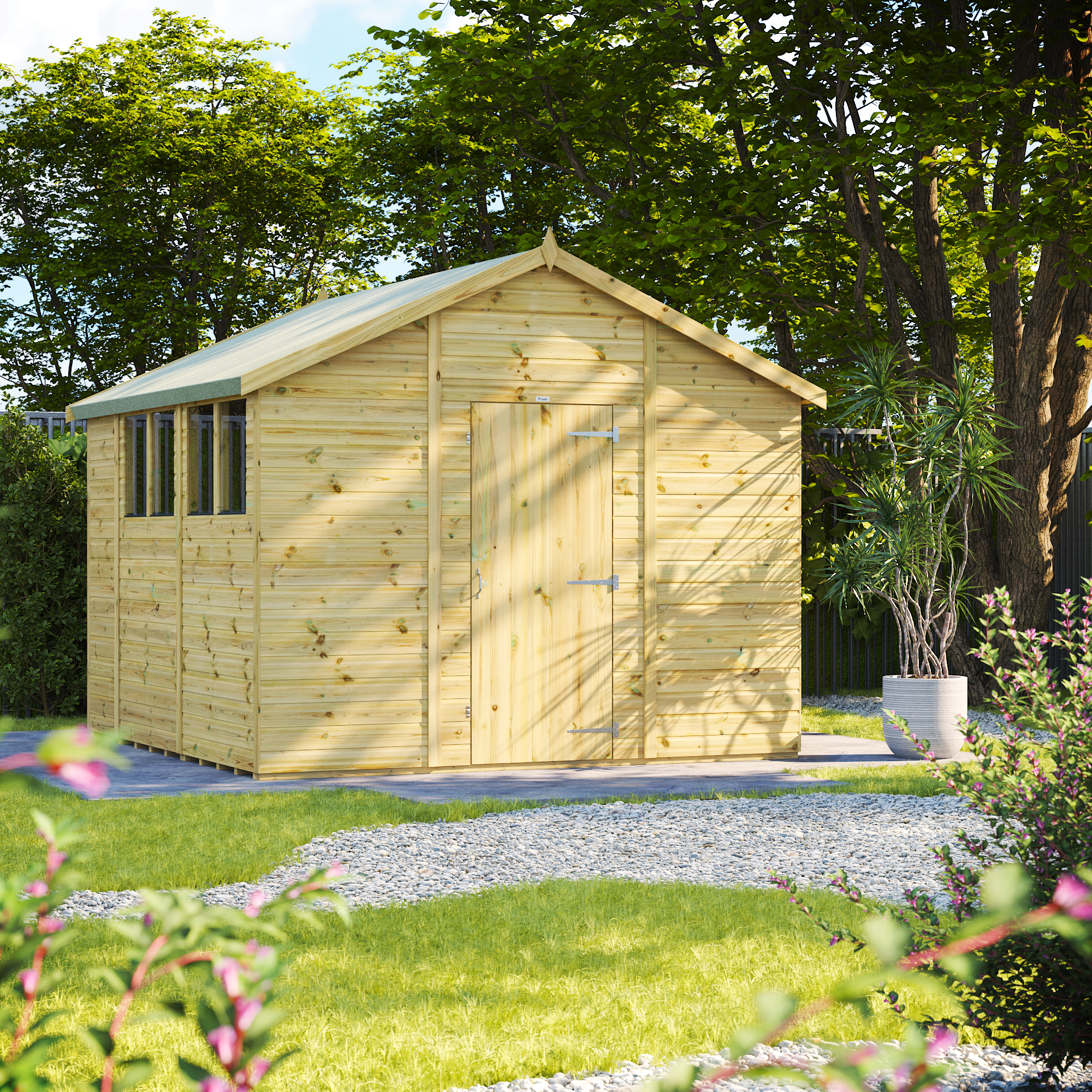 Powersheds Premium Apex Pressure Treated Shed - 10 x 10ft