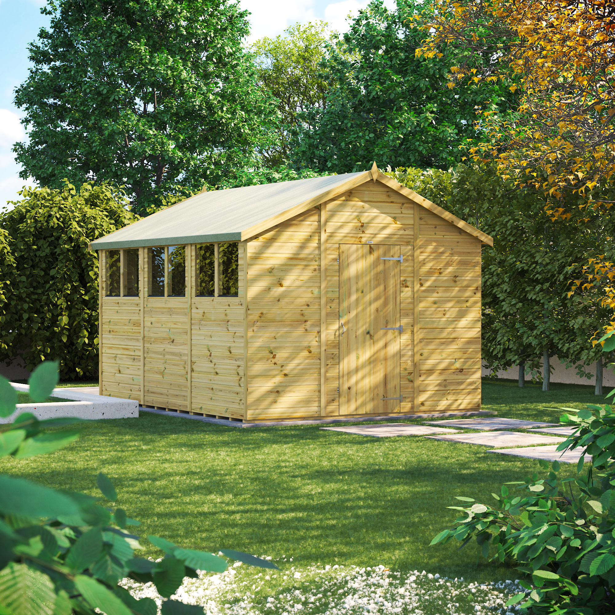 Powersheds Premium Apex Pressure Treated Shed- 12 x 10ft