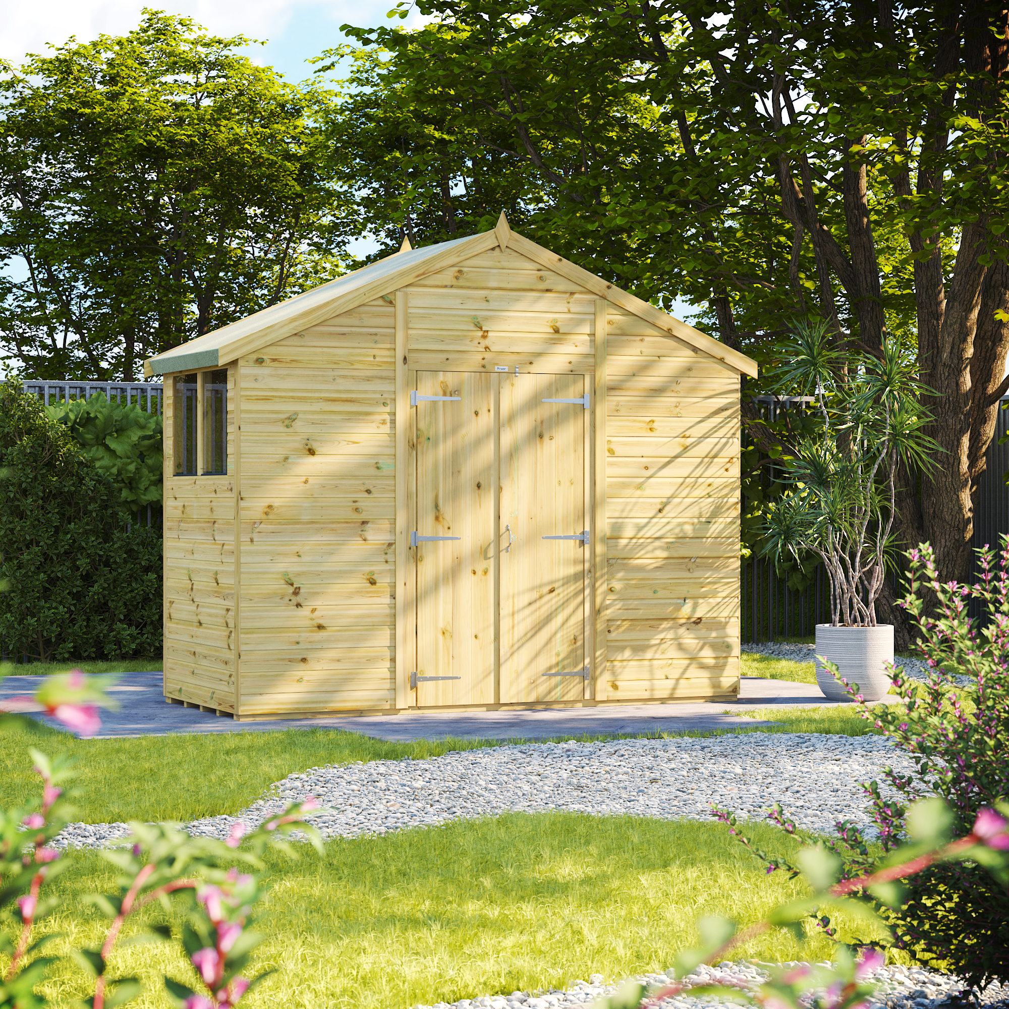 Powersheds Premium Double Door Apex Pressure Treated Shed - 4 x 10ft