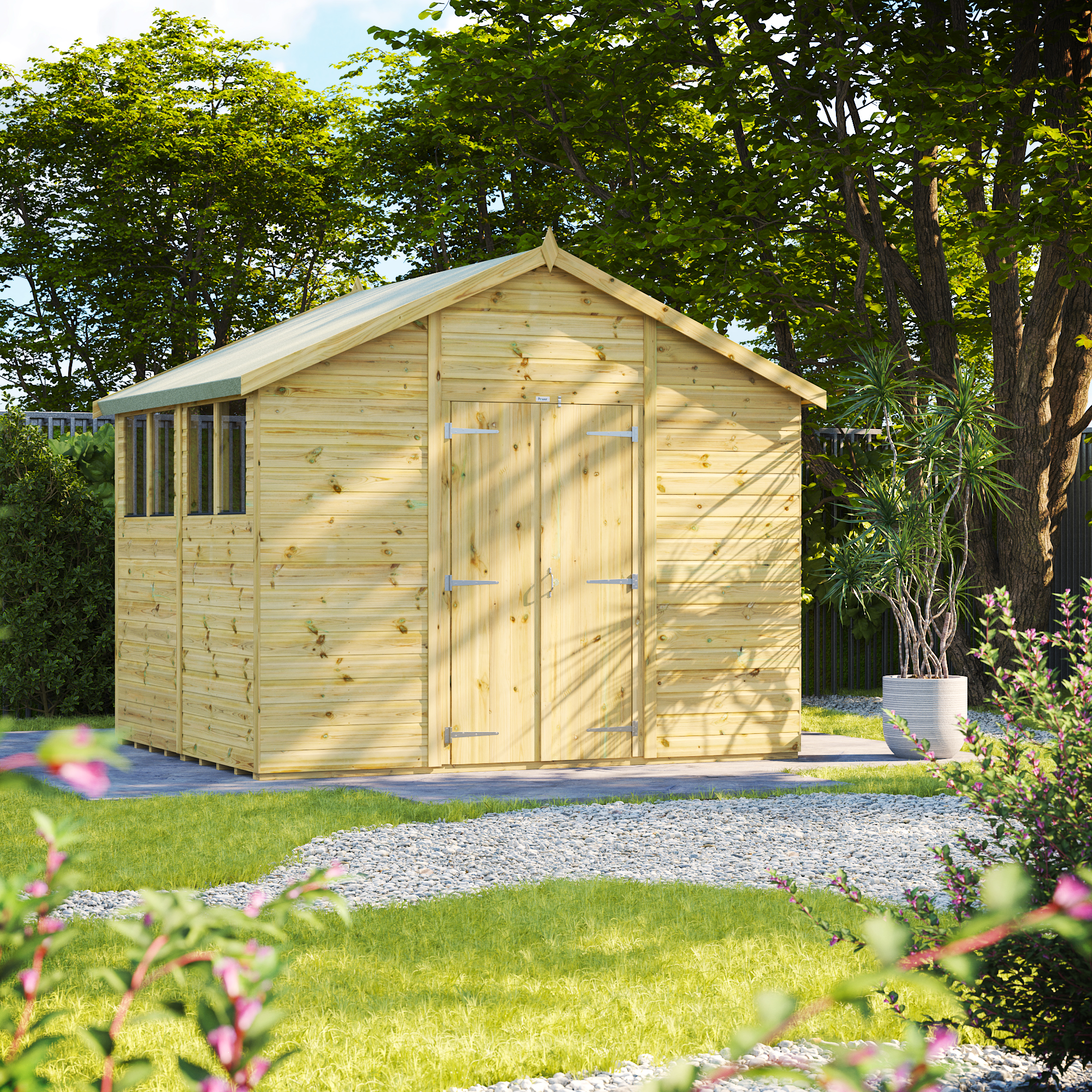 Power Sheds Premium Double Door Apex Pressure Treated Shed - 8 x 10ft