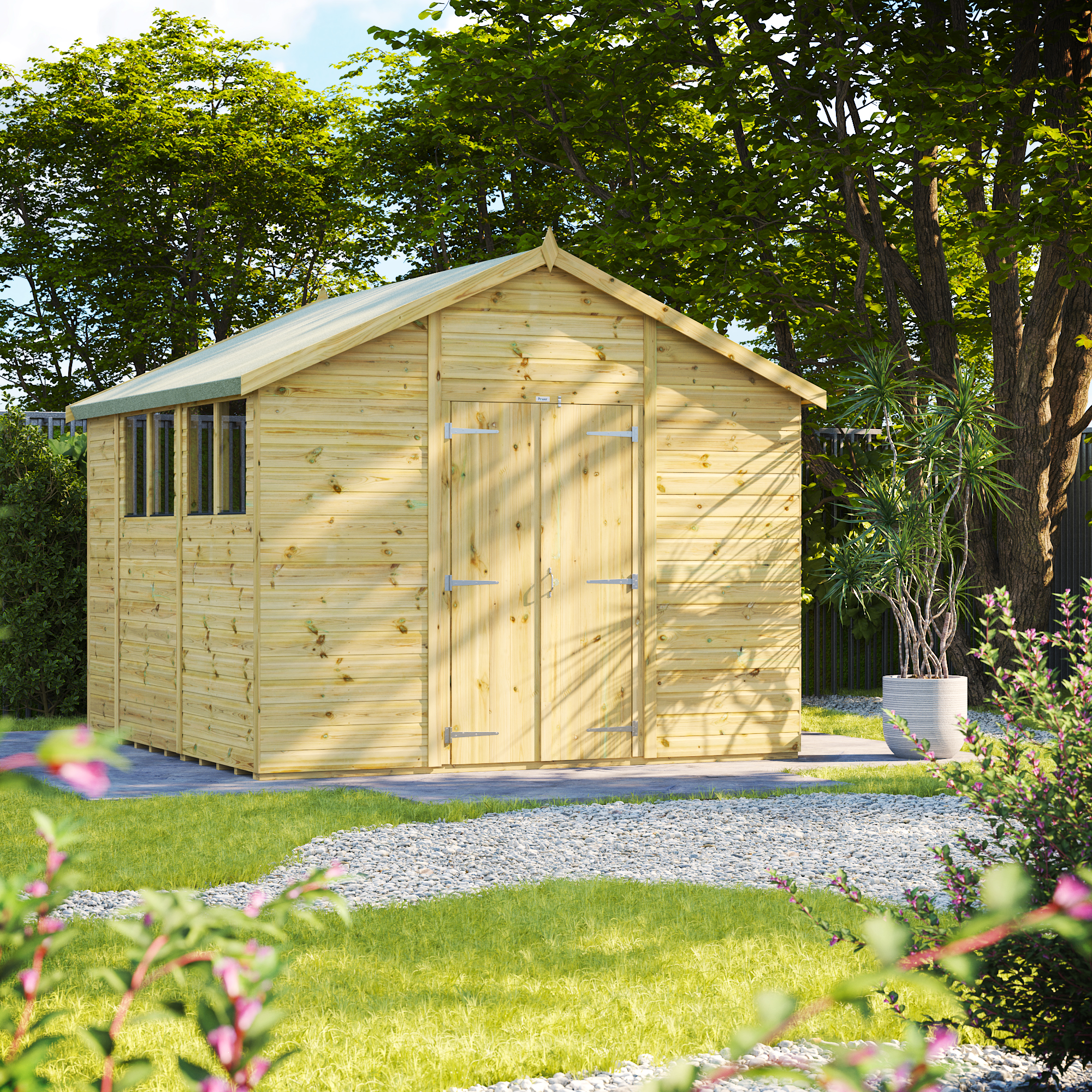 Power Sheds Premium Double Door Apex Pressure Treated Shed - 10 x 10ft