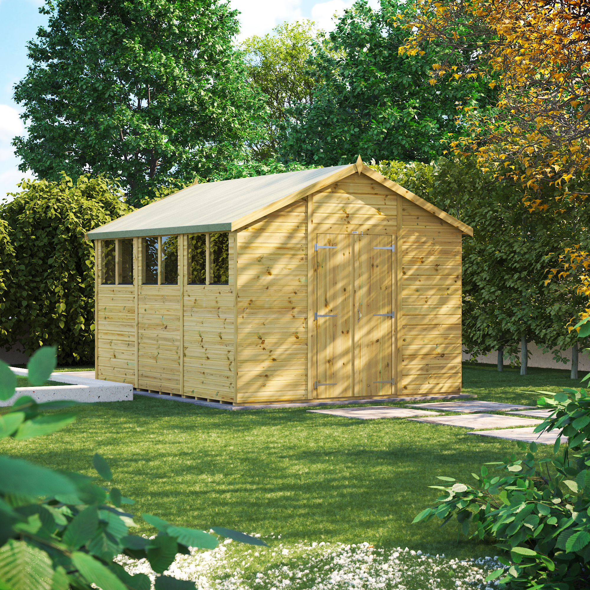 Powersheds Premium Double Door Apex Pressure Treated Shed - 12 x 10ft