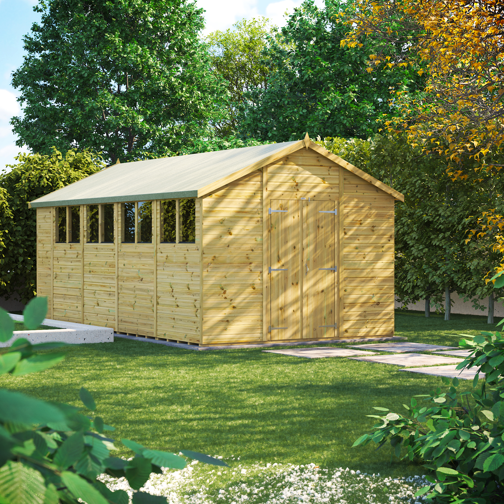 Power Sheds Premium Double Door Apex Pressure Treated Shed - 18 x 10ft