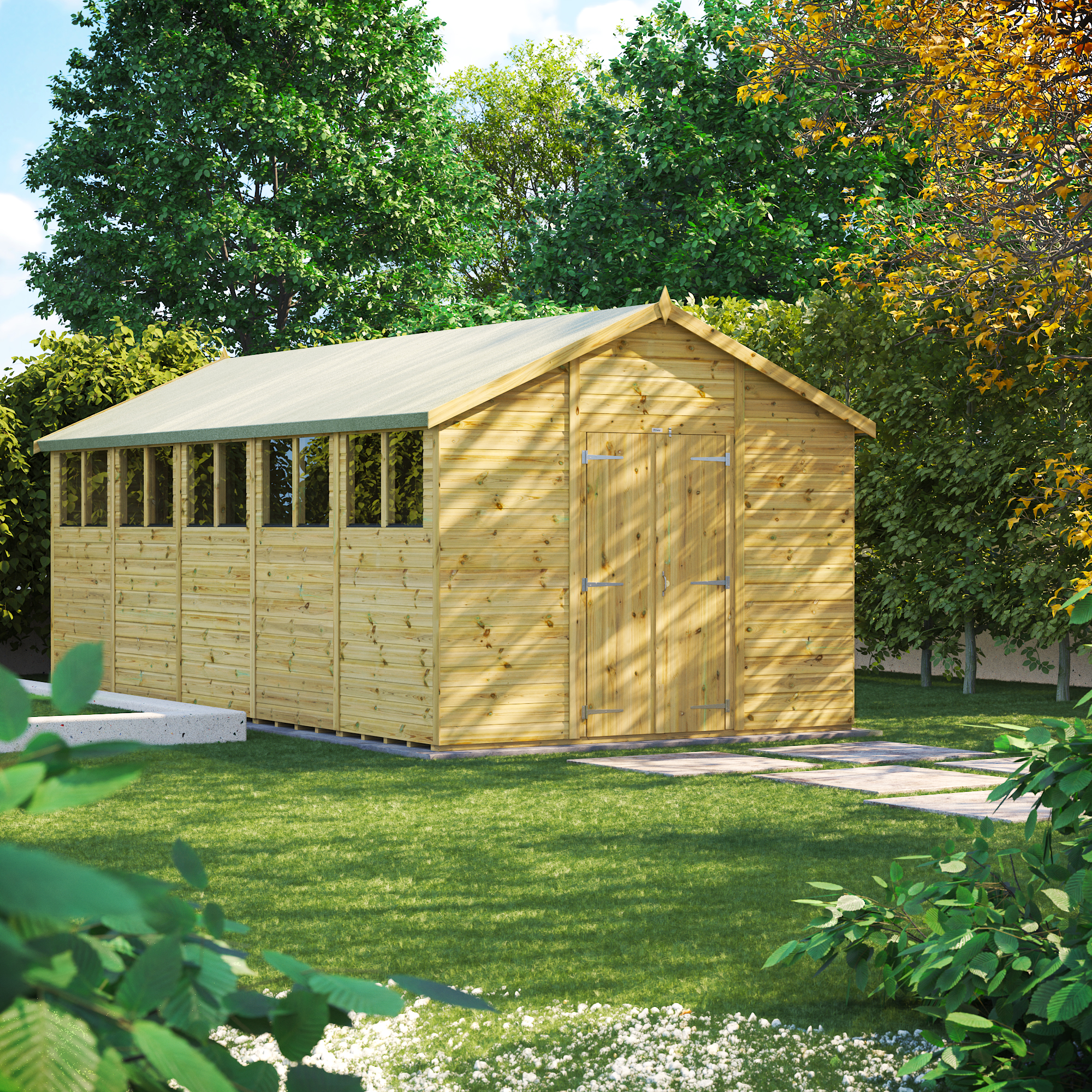 Powersheds Premium Double Door Apex Pressure Treated Shed - 20 x 10ft