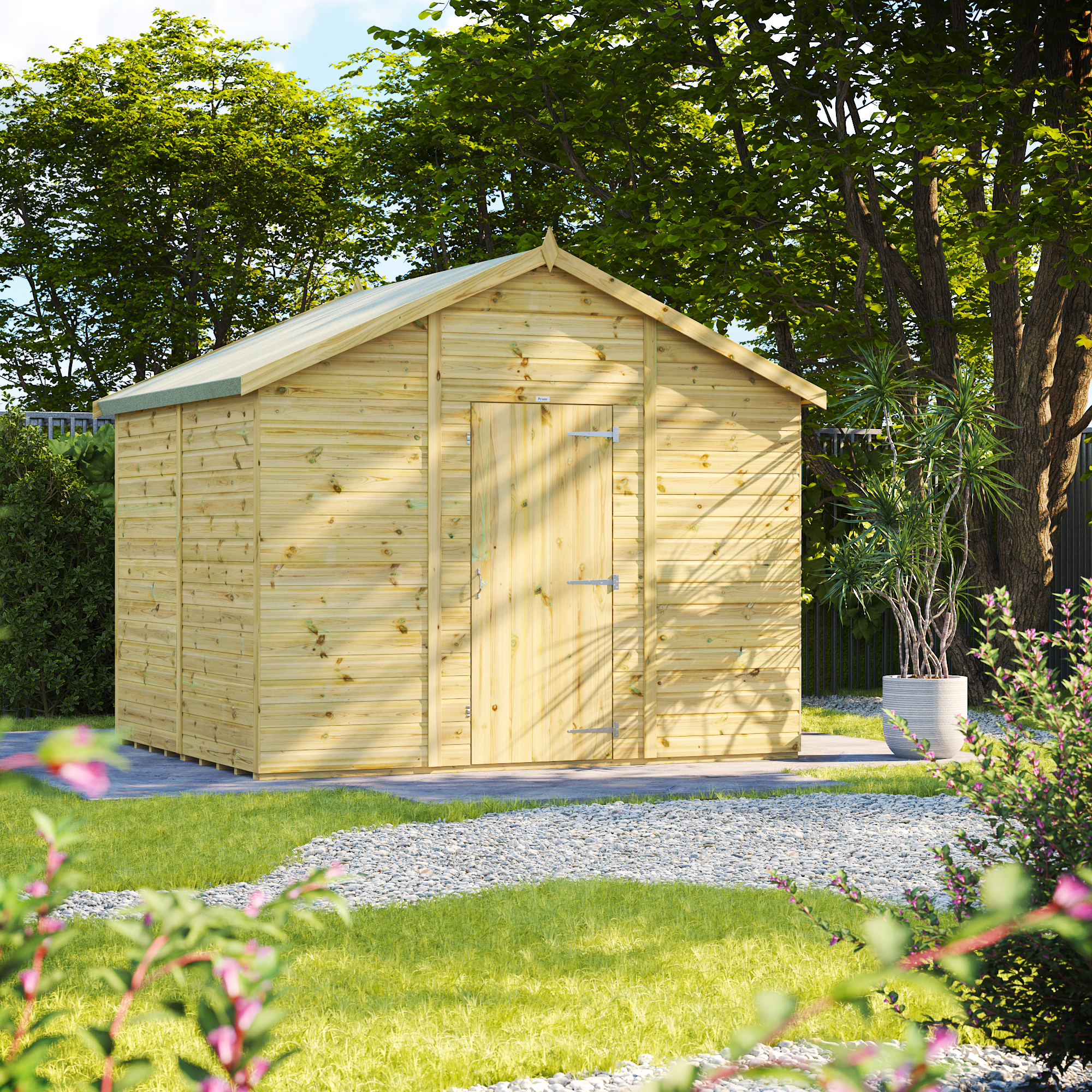 Power Sheds Premium Apex Pressure Treated Windowless Shed - 8 x 10ft