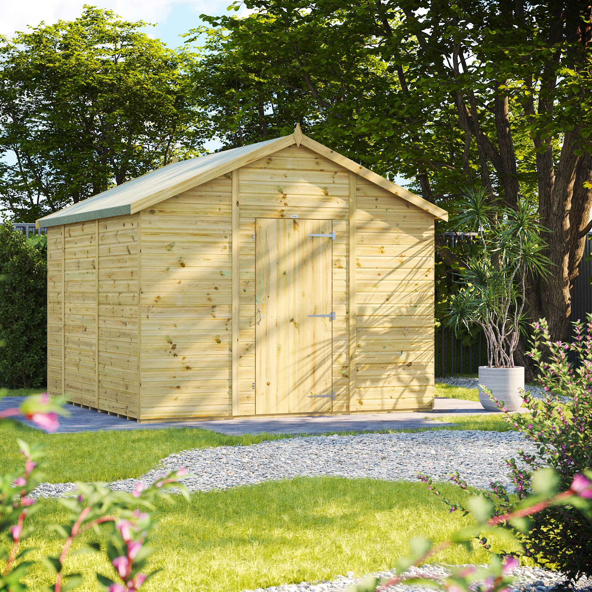 Power Sheds Premium Apex Pressure Treated Windowless Shed - 10 x 10ft