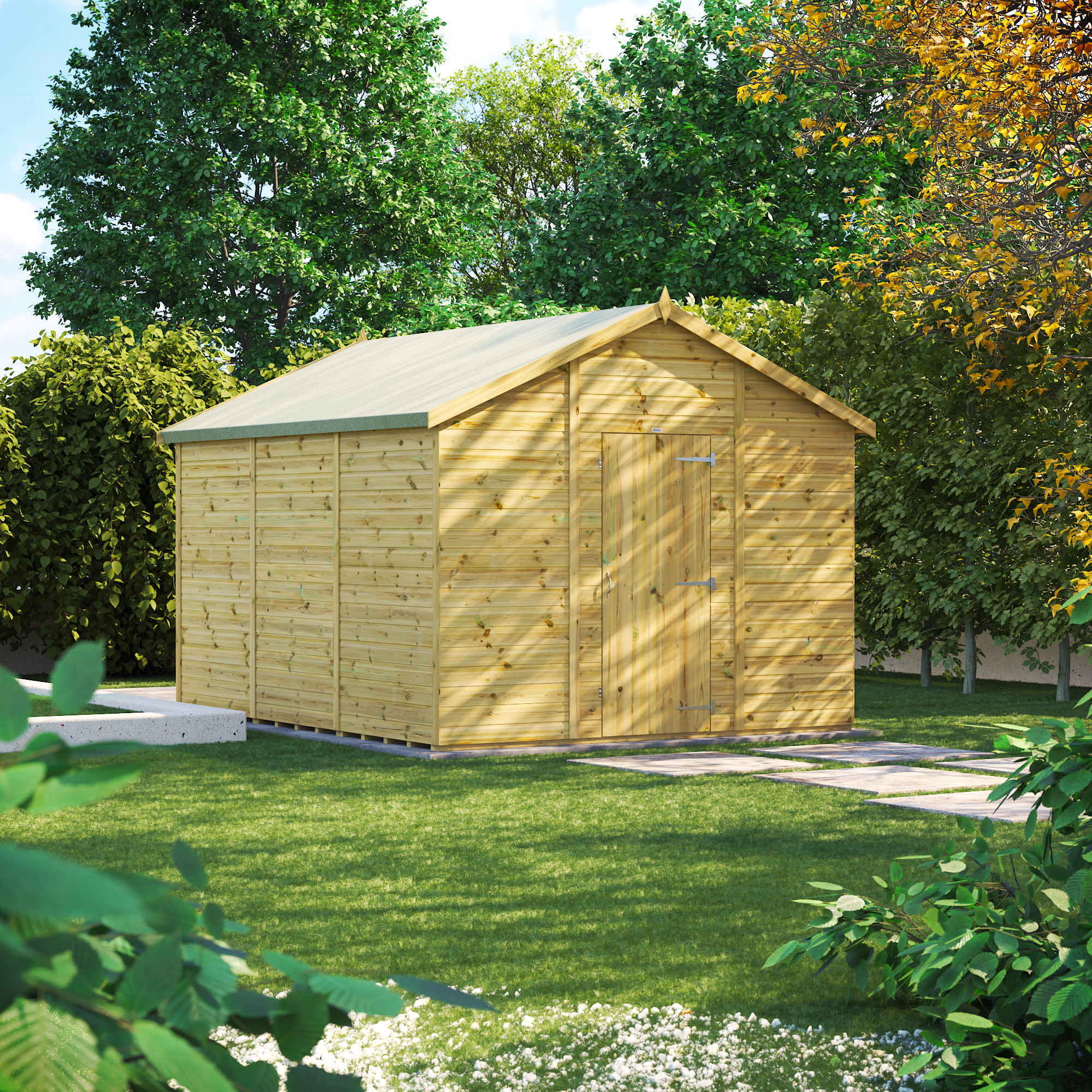 Powersheds Premium Apex Pressure Treated Windowless Shed - 12 x 10ft