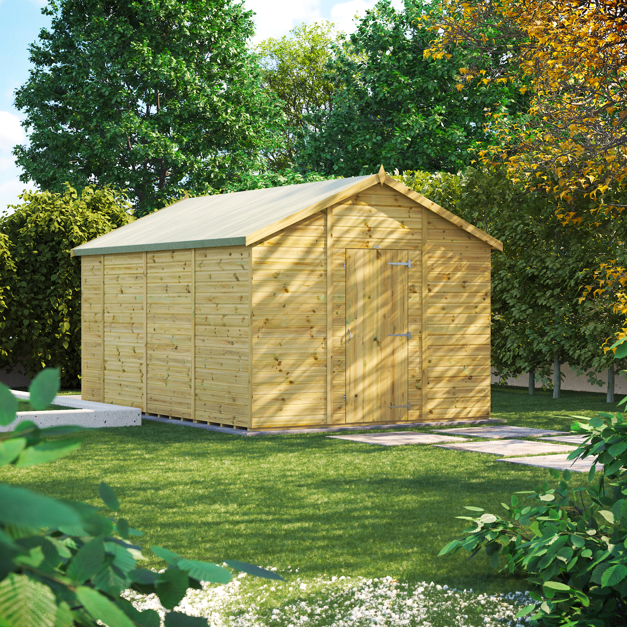 Power Sheds Premium Apex Pressure Treated Windowless Shed - 14 x 10ft