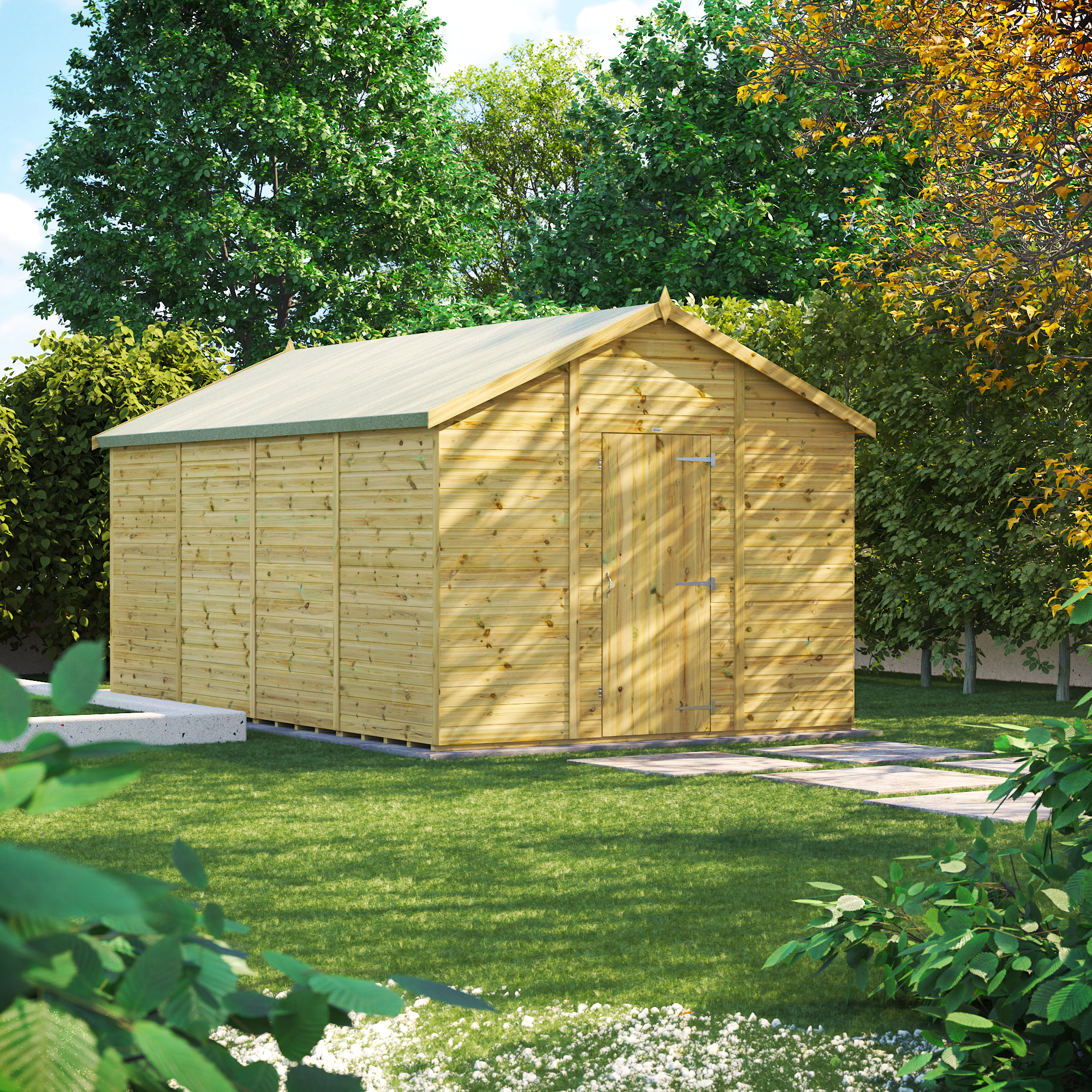 Powersheds Premium Apex Pressure Treated Windowless Shed - 16 x 10ft