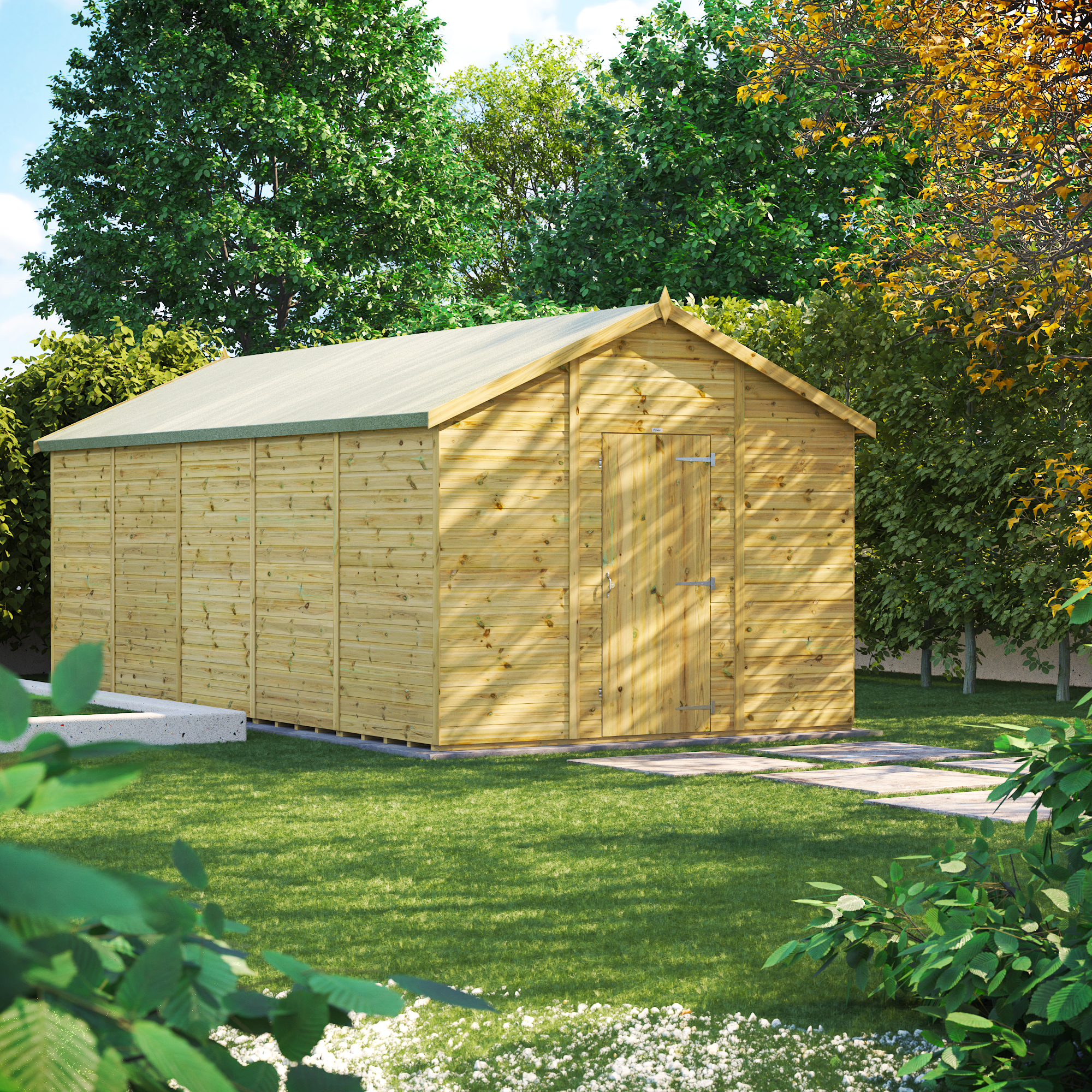 Power Sheds Premium Apex Pressure Treated Windowless Shed - 20 x 10ft