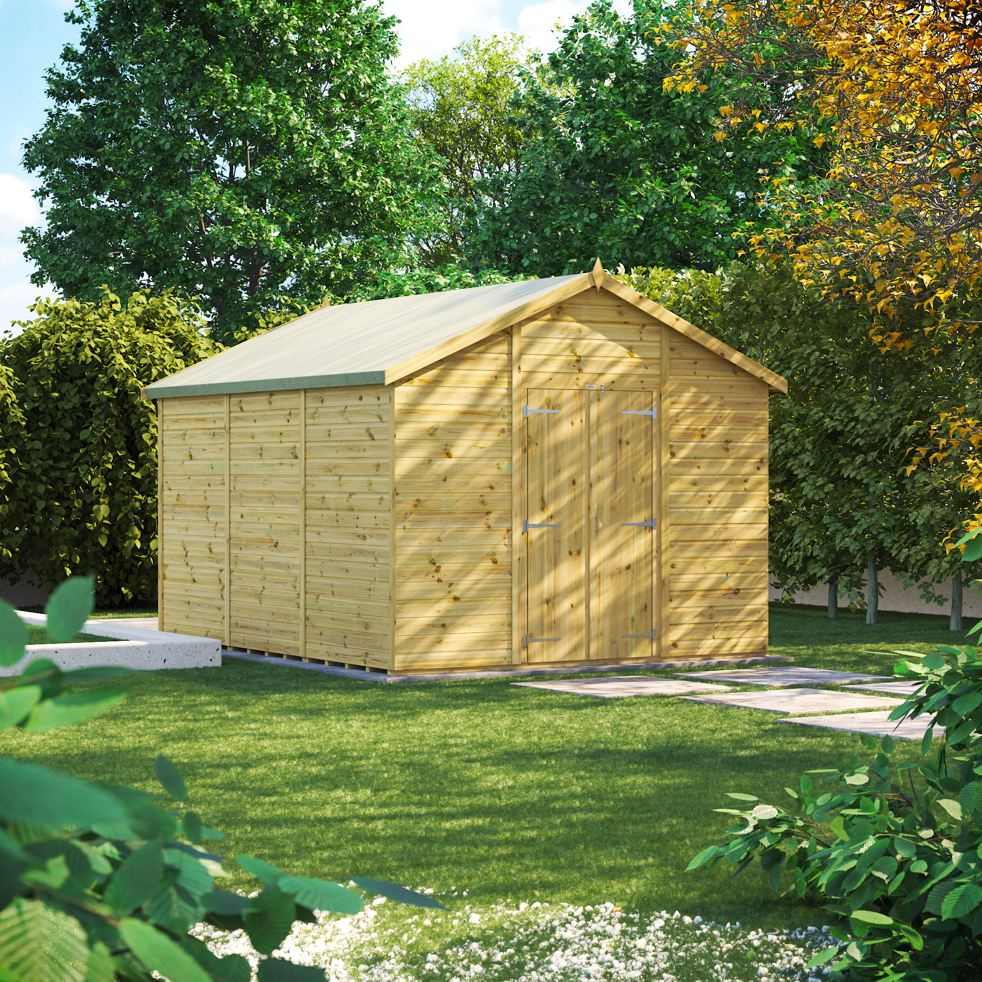 Powersheds Premium Apex Double Door Pressure Treated Windowless Shed - 12 x 10ft