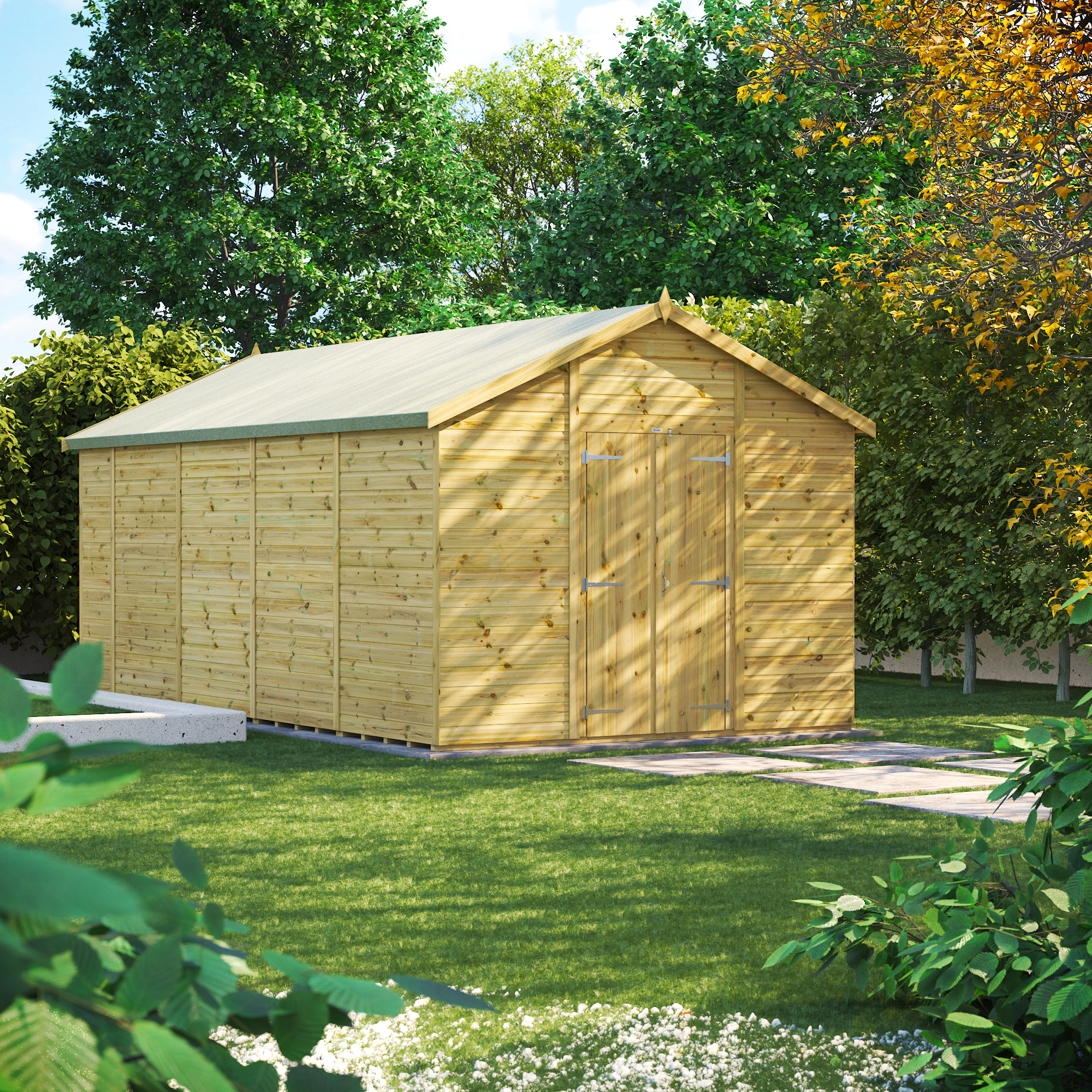 Power Sheds Premium Apex Double Door Pressure Treated Windowless Shed - 18 x 10ft