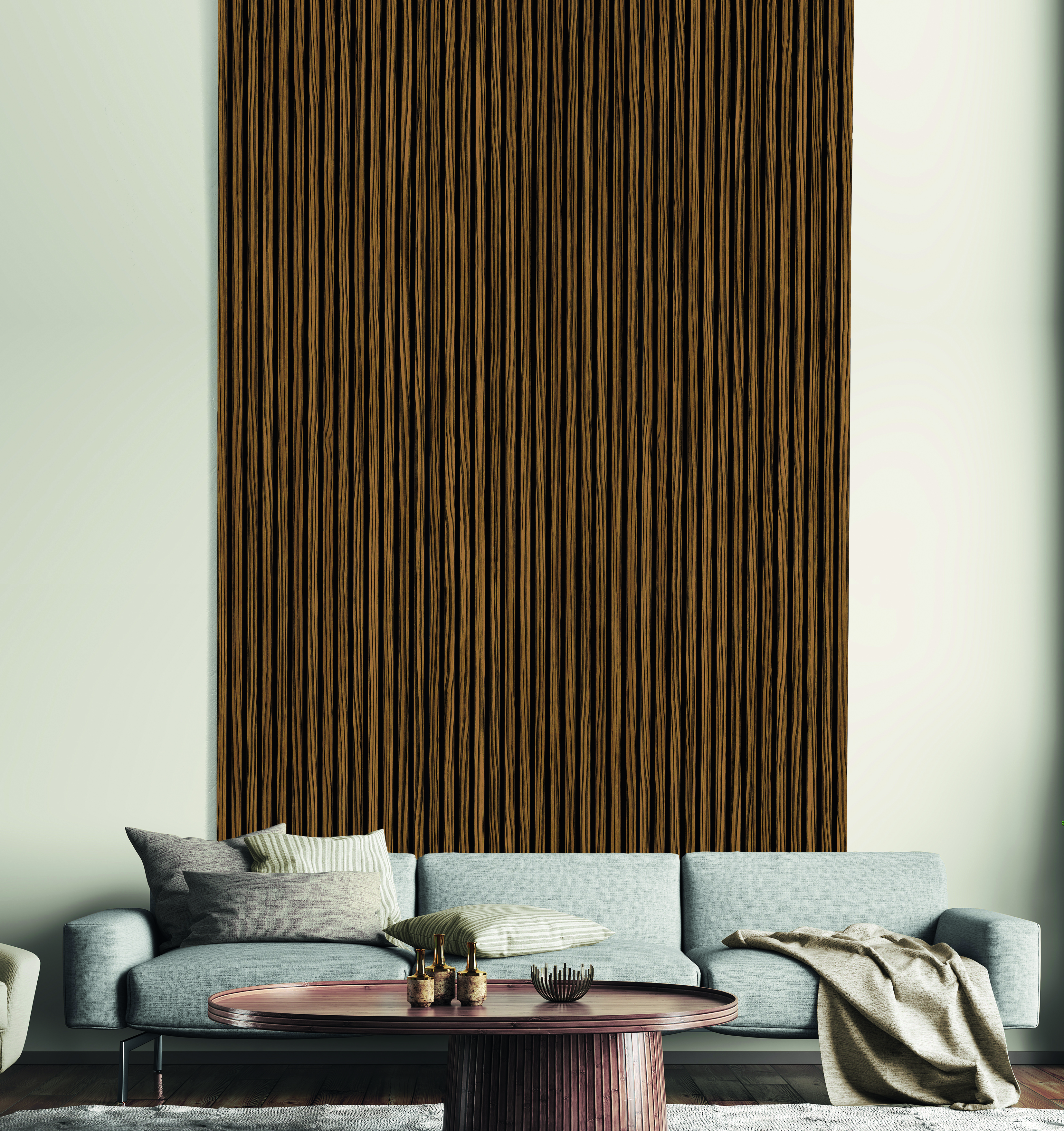 Acoustic Slat Wall Zebrano Foil Wood Panel - 19 x 573 x 2400mm