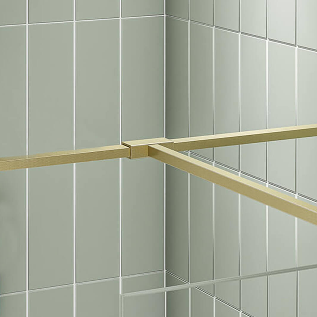 Nexa By Merlyn Brushed Brass T Bracket for 8mm Wetroom Screens & Connecting 2 Stabilising Bars