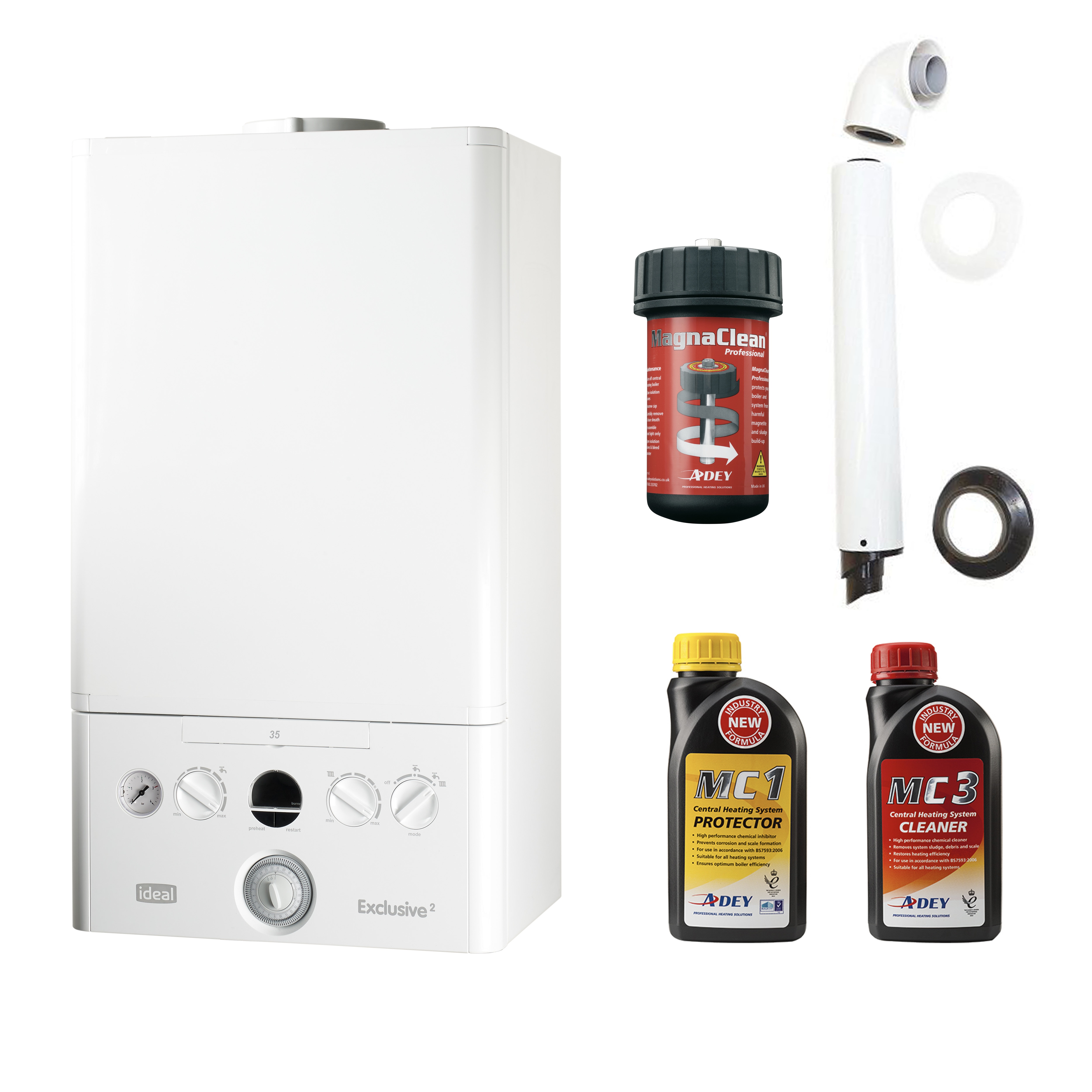 Ideal Exclusive 2 Combi Boiler pack 24kW with Flue, Adey Filter, Protector Fluid & Chemicals