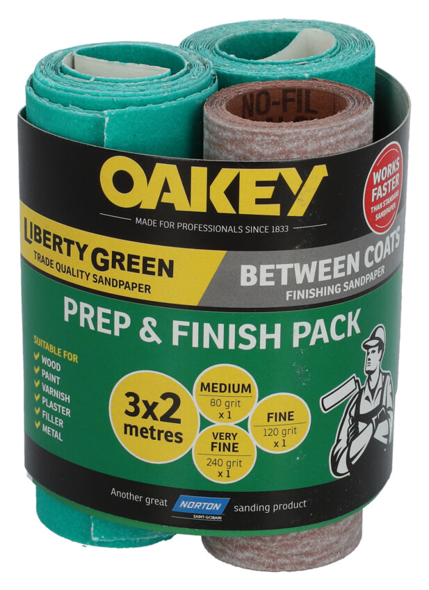 Oakey Prep & Finish Sanding Rolls - Pack of 3