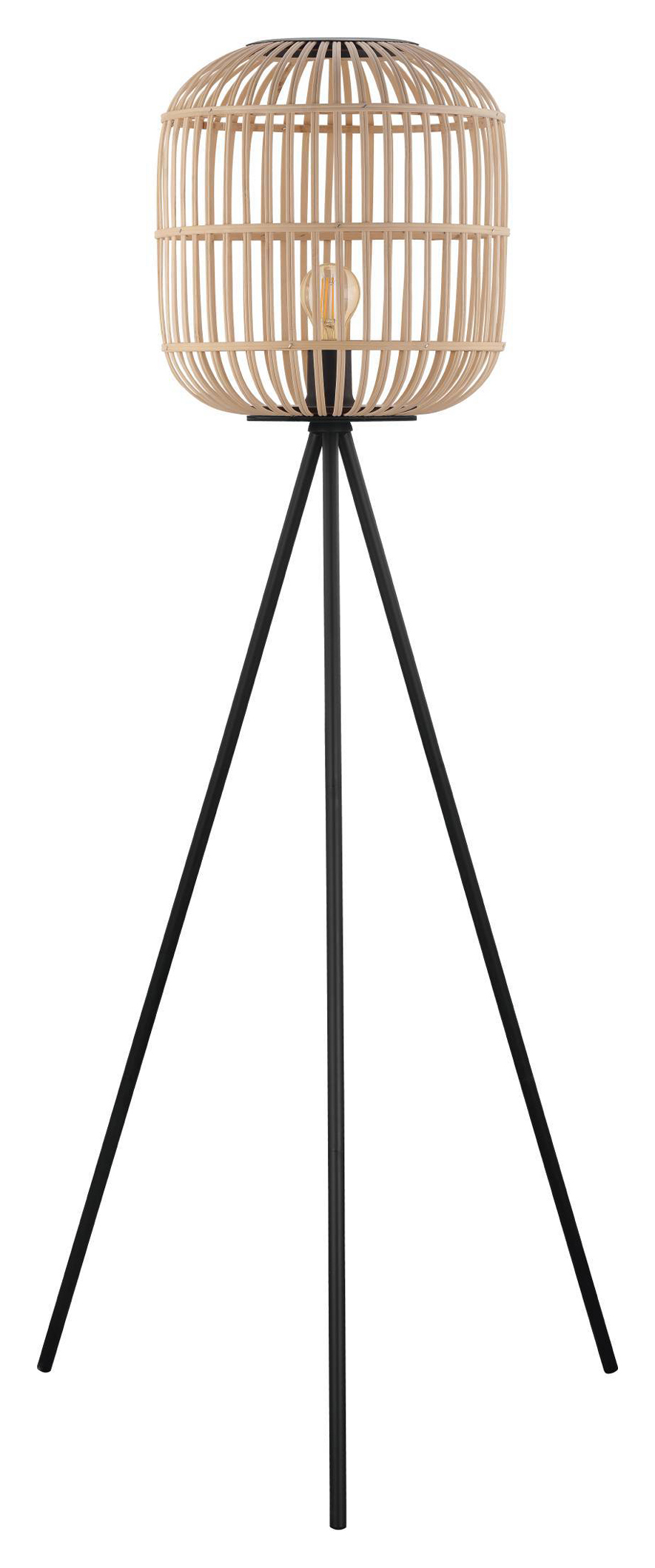 Eglo Bordesley Wood & Metal Tripod Floor Lamp - Natural & Black