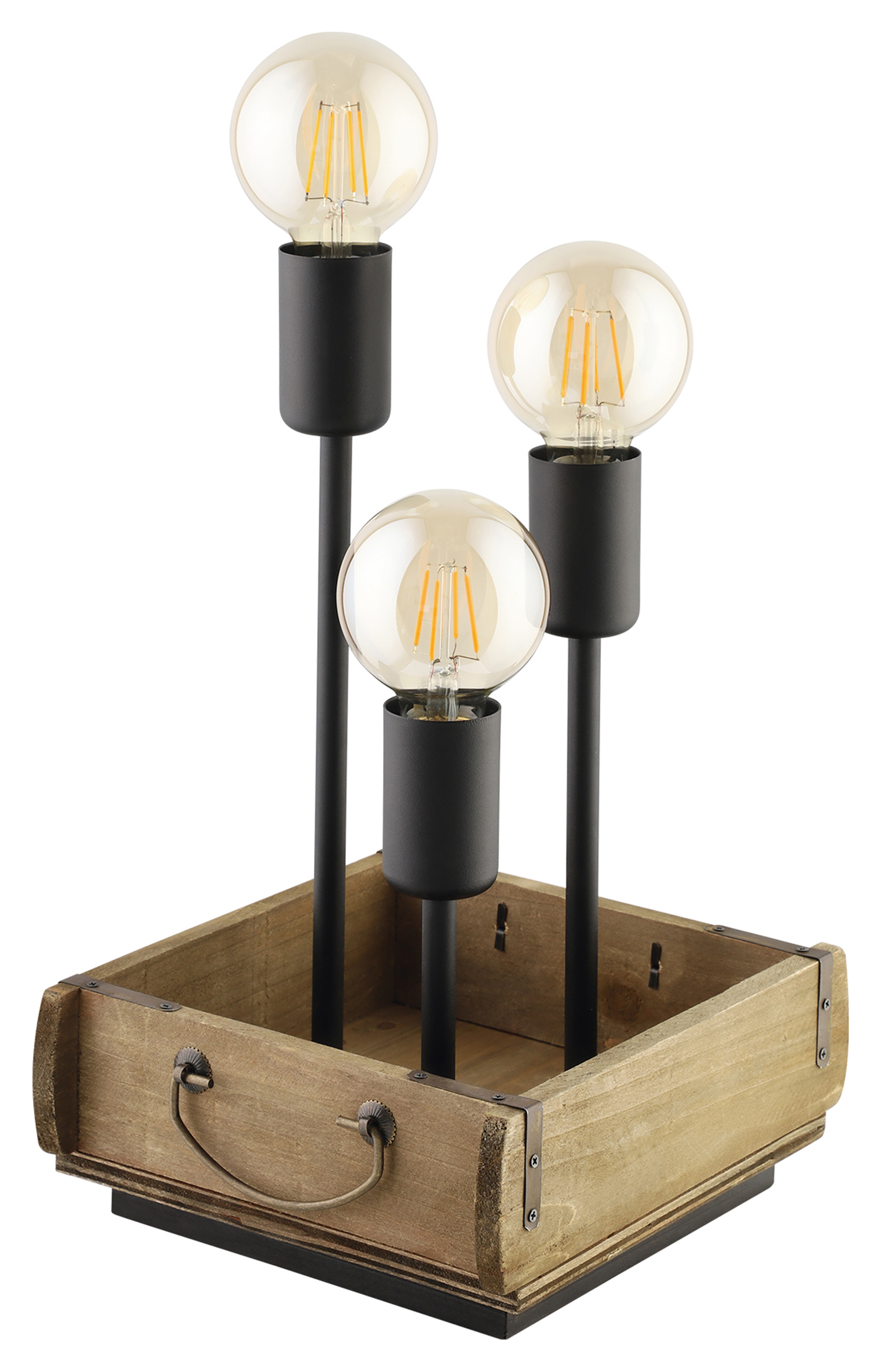 Eglo Wootton Wood Triple Table Lamp - Black