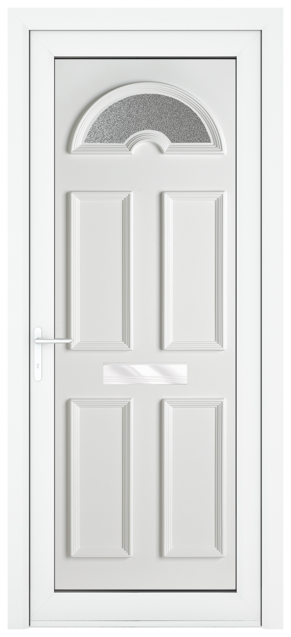 Crystal Sandringham Right Hand Pre-hung White uPVC Front Door with Obscure Sunburst Glazing - 920 x 2090mm