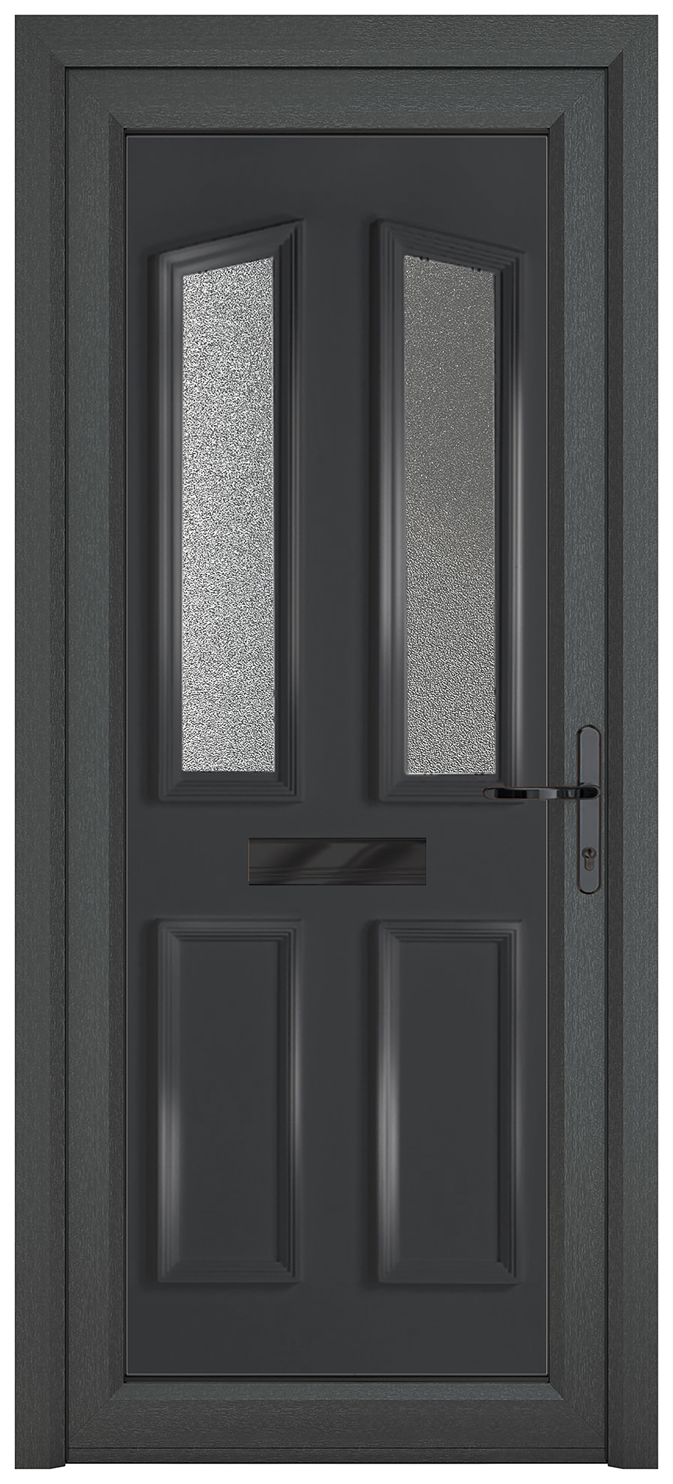 Crystal Kensington Left Hand Pre-hung Grey uPVC Four Panel 2 Square Front Door with Obscure Glazing - 920 x 2090mm