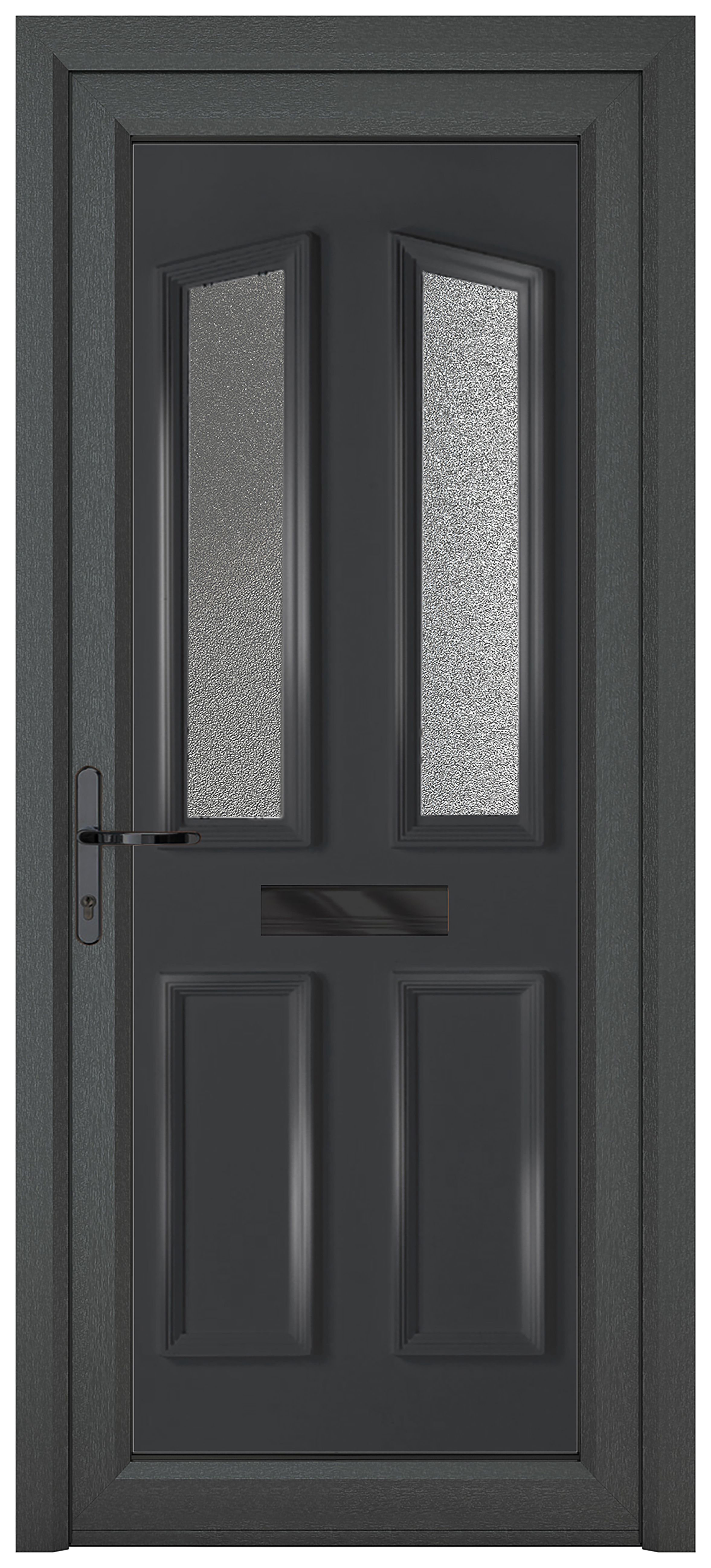 Crystal Kensington Right Hand Pre-hung Grey uPVC Four Panel 2 Square Front Door with Obscure Glazing - 920 x 2090mm