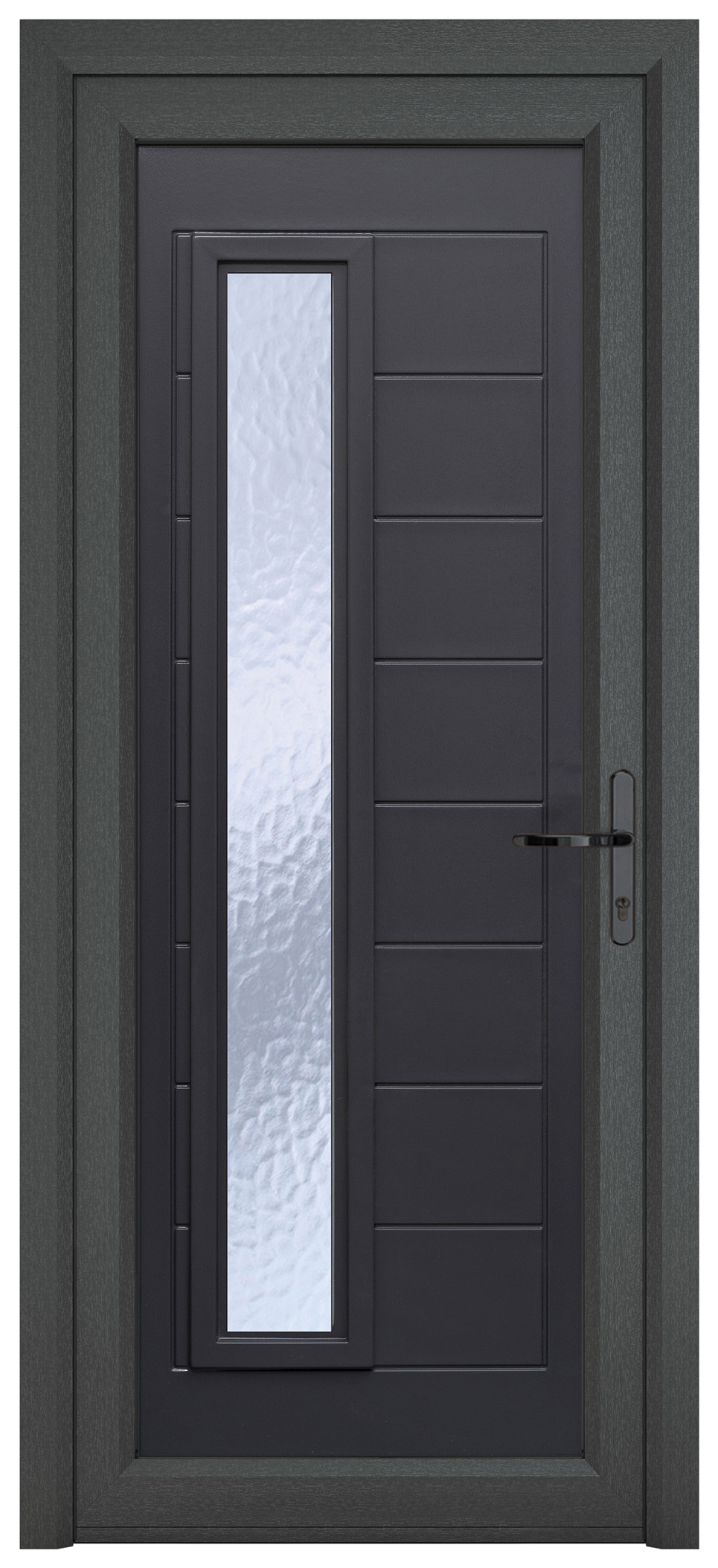 Crystal Monaco Left Hand Pre-hung Grey uPVC Front Door with Long Obscure Glazing - 920 x 2090mm