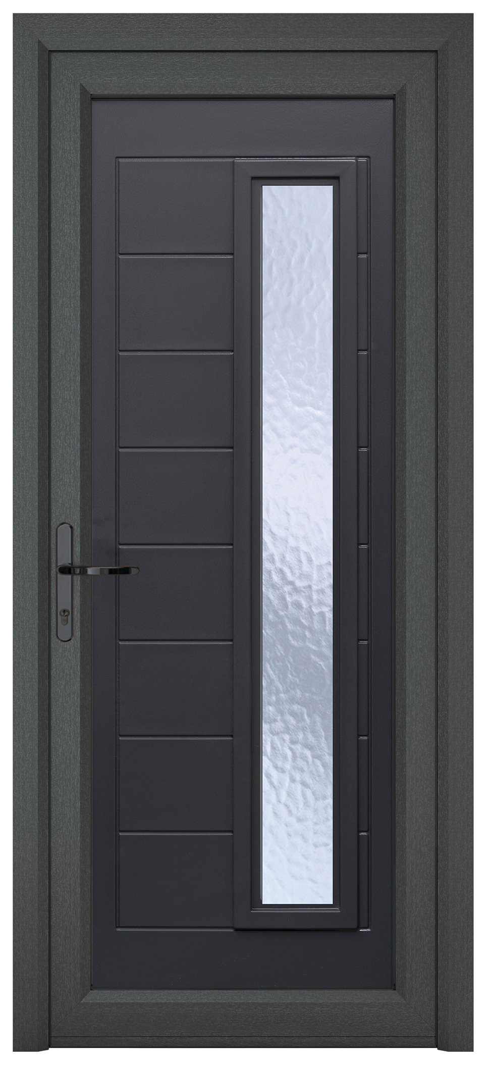 Crystal Monaco Right Hand Pre-hung Grey uPVC Front Door with Long Obscure Glazing - 920 x 2090mm