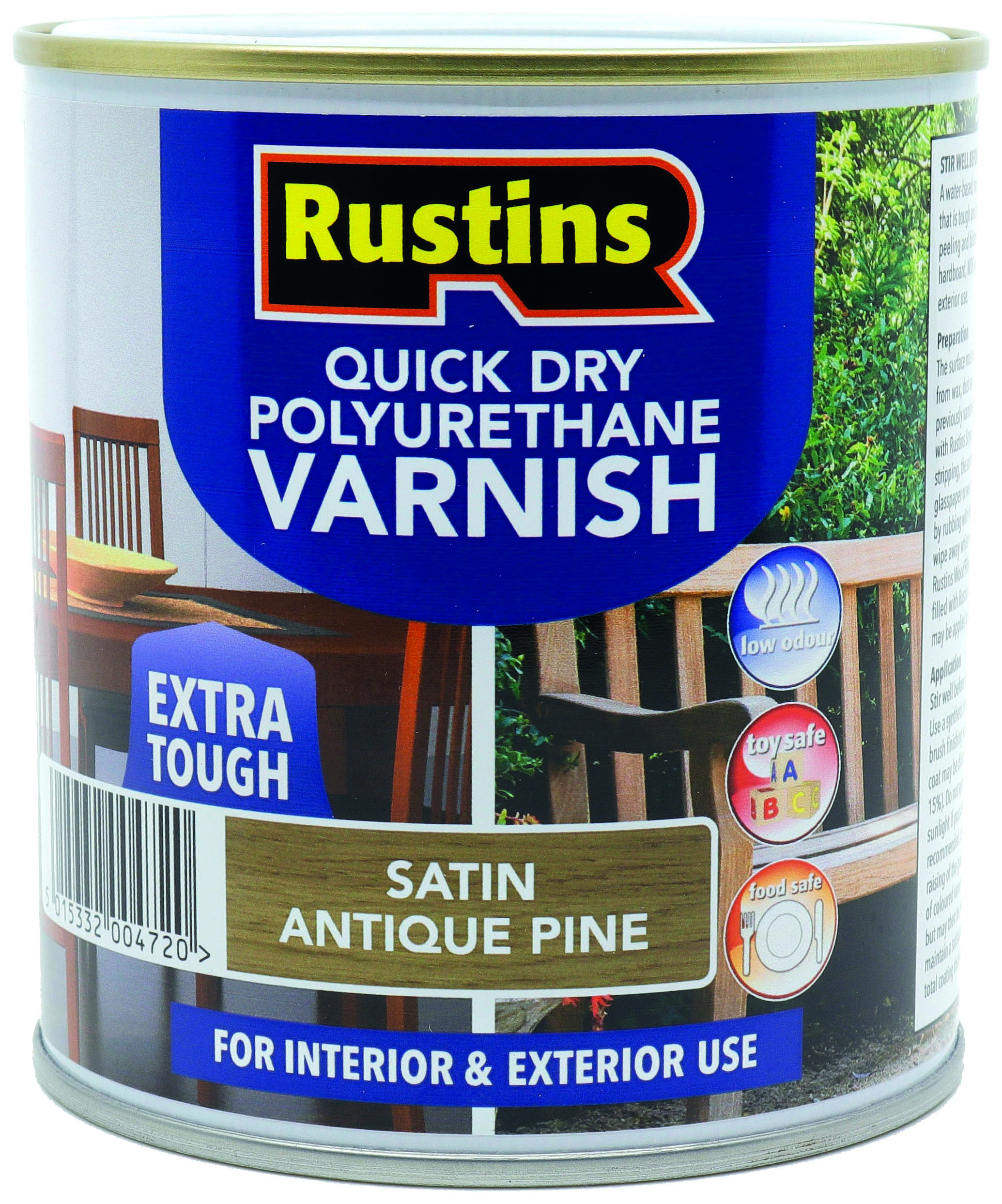 Rustins Quick Dry Poly Satin Varnish - Antique Pine - 500ml