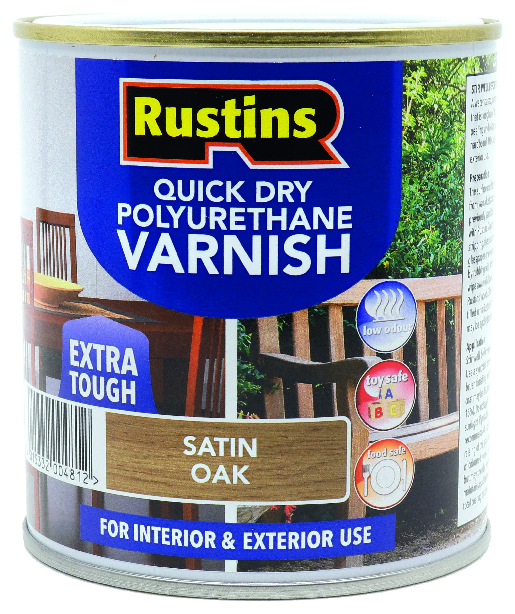 Rustins Quick Dry Poly Satin Varnish - Oak - 500ml