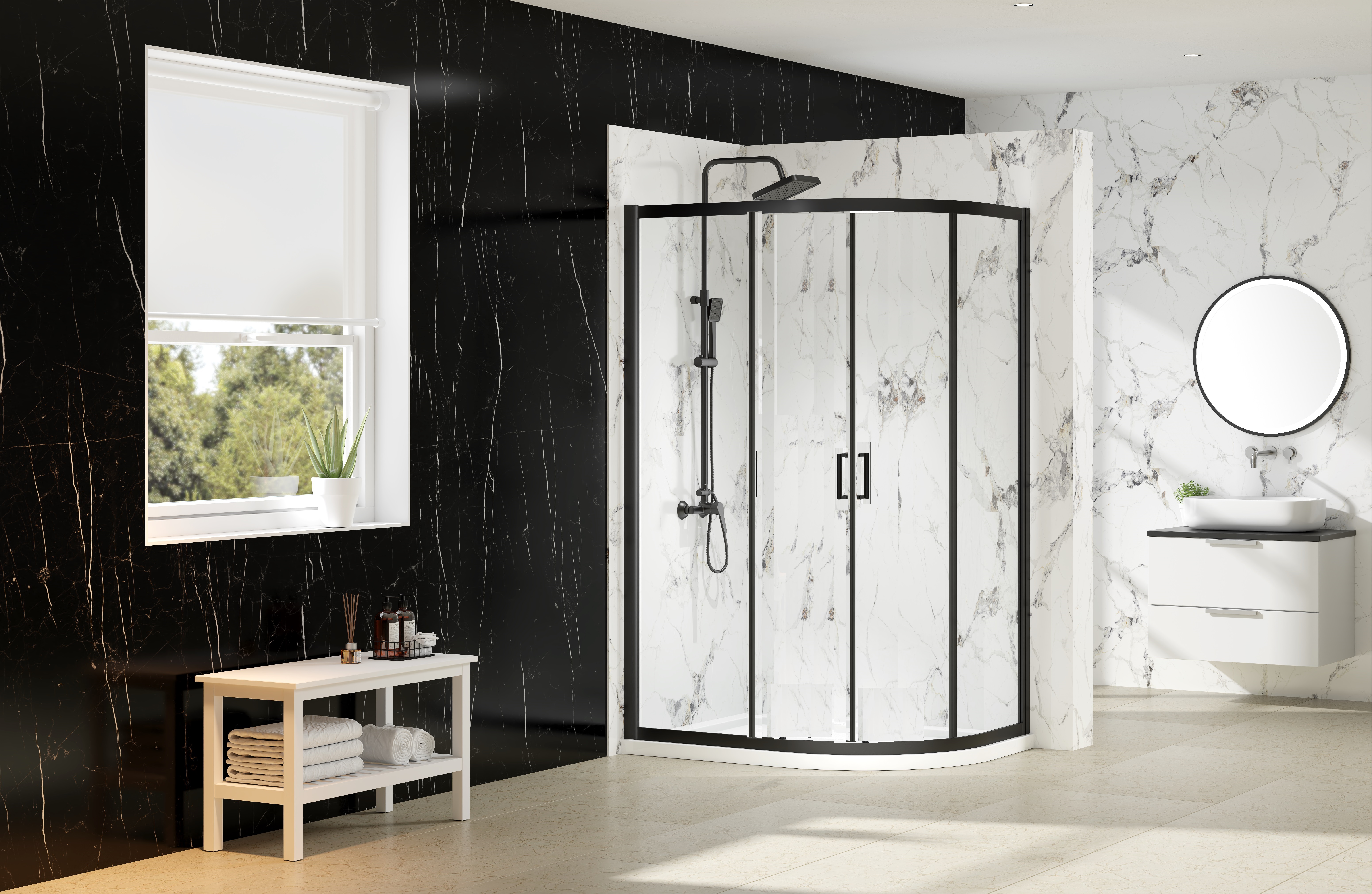 Nexa By Merlyn 6mm Black Framed Quadrant Double Sliding Door Shower Enclosure - 800 x 800mm